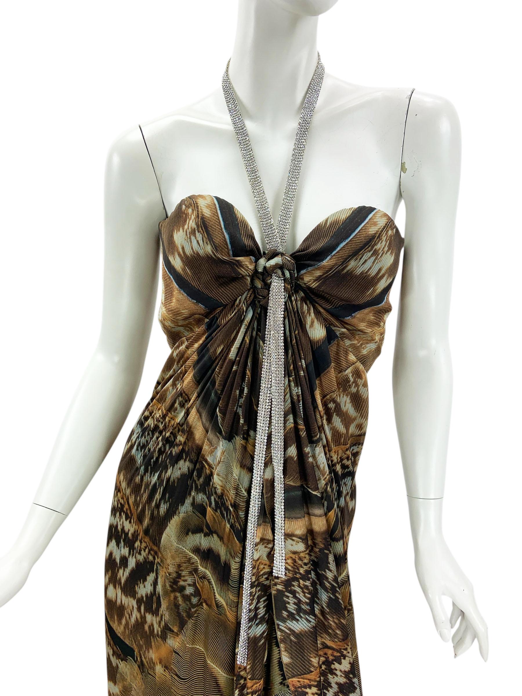Vintage Roberto Cavalli Korsettkleid mit Federdruck und Kristall-Lariat-Spitzenbesatz aus Kristall It. 40 im Angebot 2