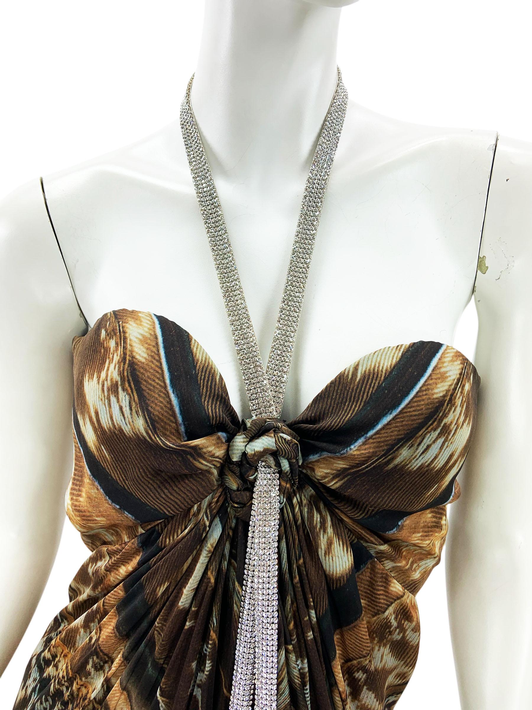 Vintage Roberto Cavalli Korsettkleid mit Federdruck und Kristall-Lariat-Spitzenbesatz aus Kristall It. 40 im Angebot 3