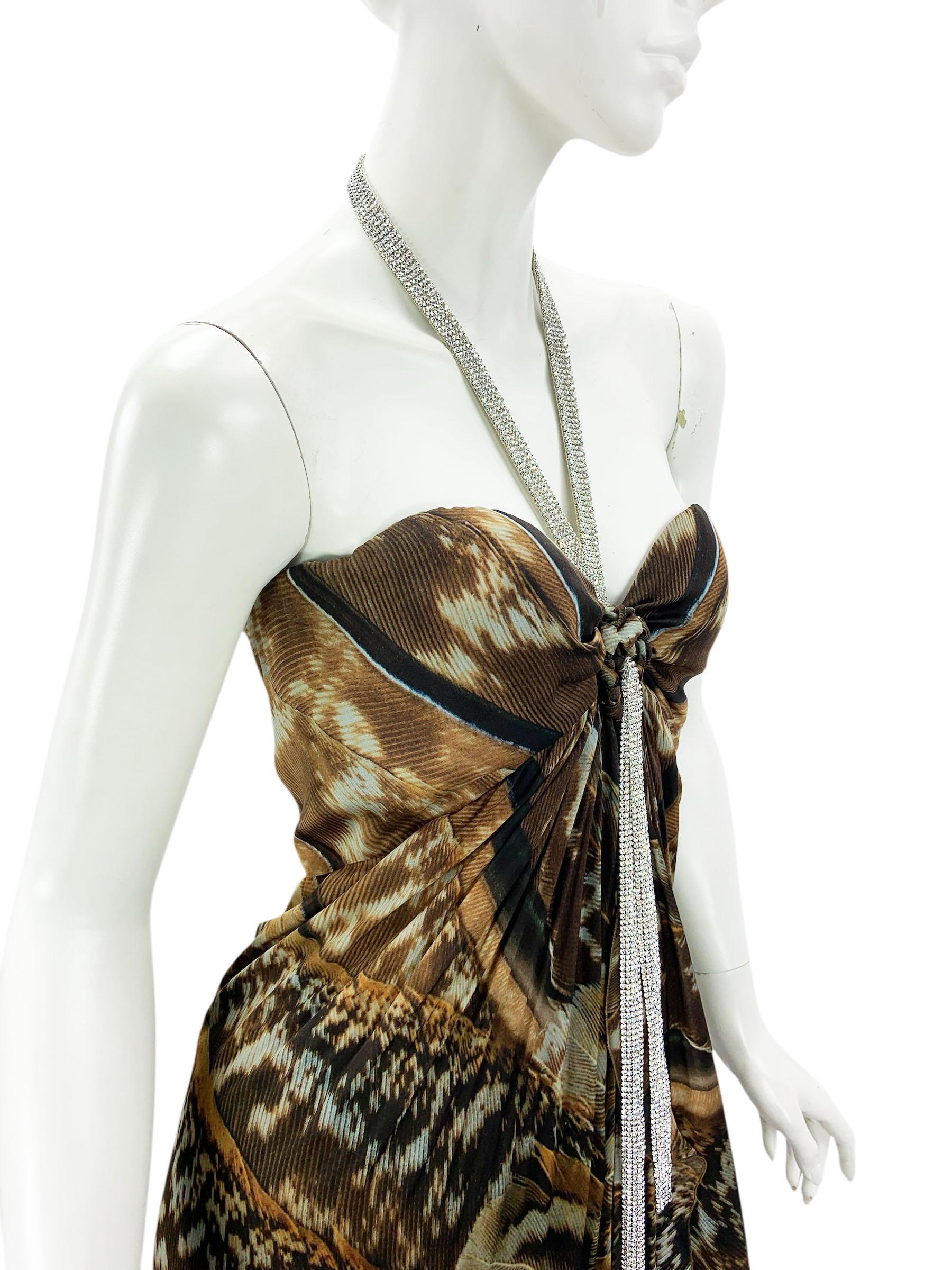 Vintage Roberto Cavalli Korsettkleid mit Federdruck und Kristall-Lariat-Spitzenbesatz aus Kristall It. 40 im Angebot 4