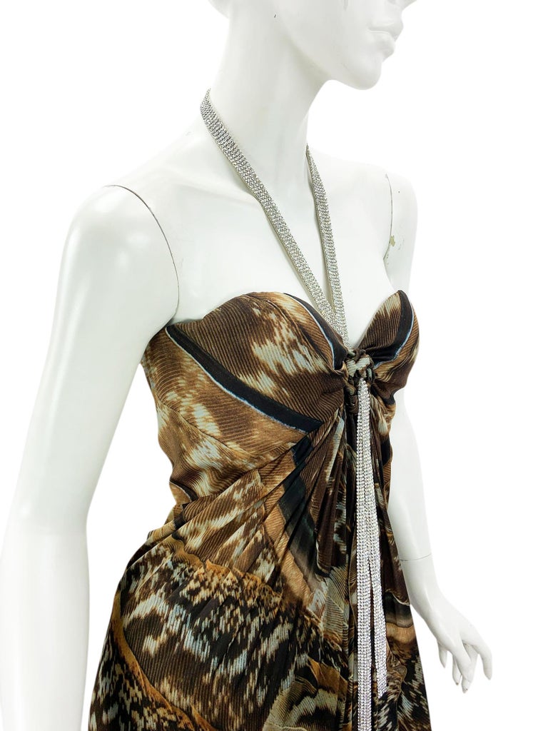 Lace Roberto Cavalli Leather Bustier Dress Vintage Roberto Cavalli Feather  Print Crystal Lariat Lace-Up Corset Dress 40