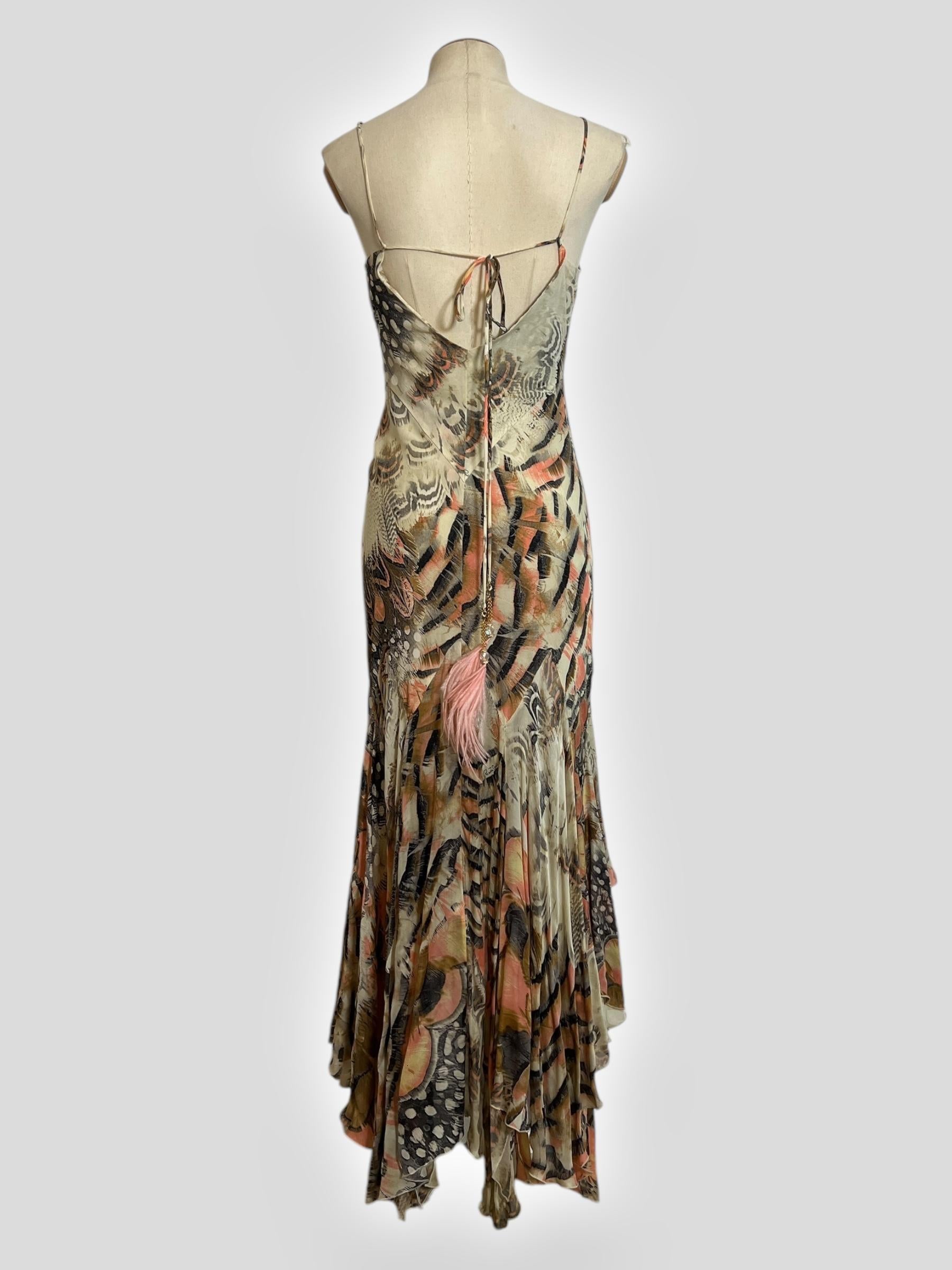 Vintage Roberto Cavalli Feather-Print Dress, Spring 2004 Runway Collection In Good Condition For Sale In CAPELLE AAN DEN IJSSEL, ZH