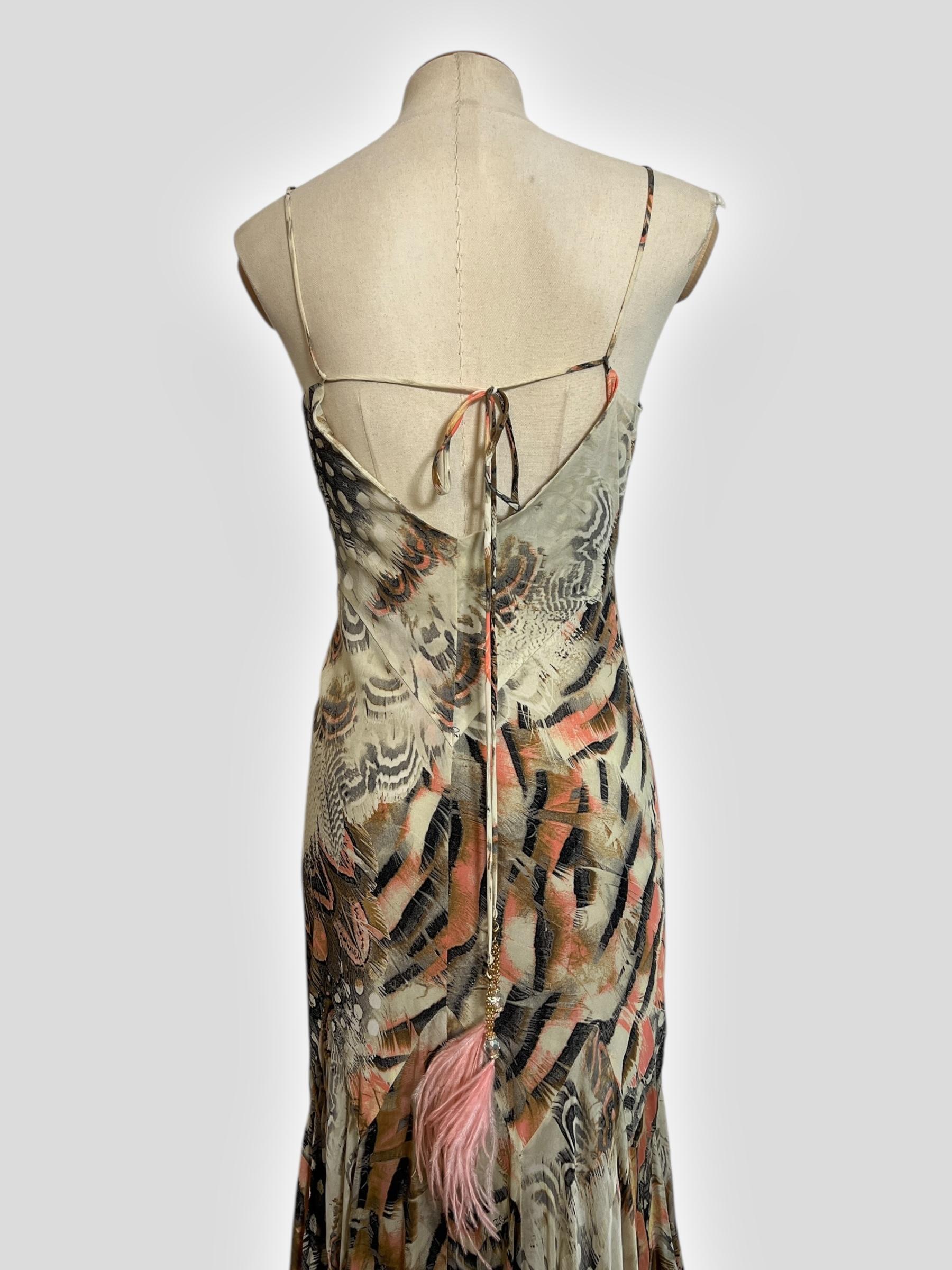 Women's Vintage Roberto Cavalli Feather-Print Dress, Spring 2004 Runway Collection For Sale