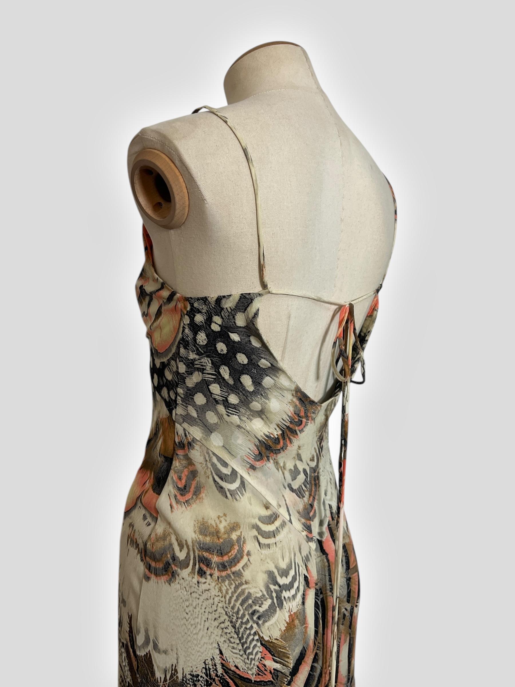 Vintage Roberto Cavalli Feather-Print Dress, Spring 2004 Runway Collection For Sale 1