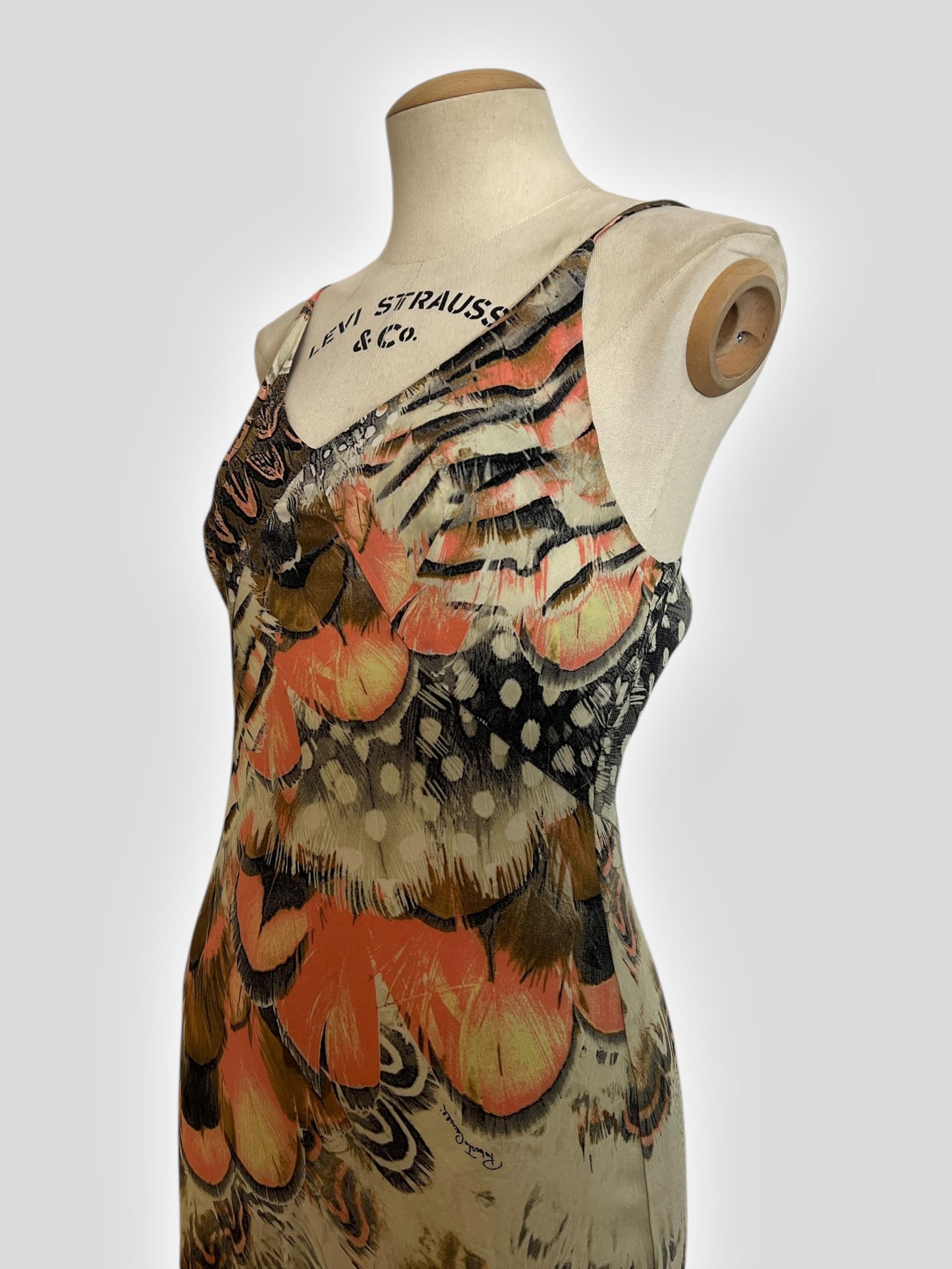 Vintage Roberto Cavalli Feather-Print Dress, Spring 2004 Runway Collection For Sale 2