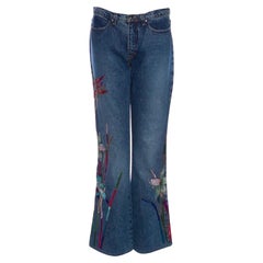 Jean vintage Roberto Cavalli orné de sequins floraux de la collection Art