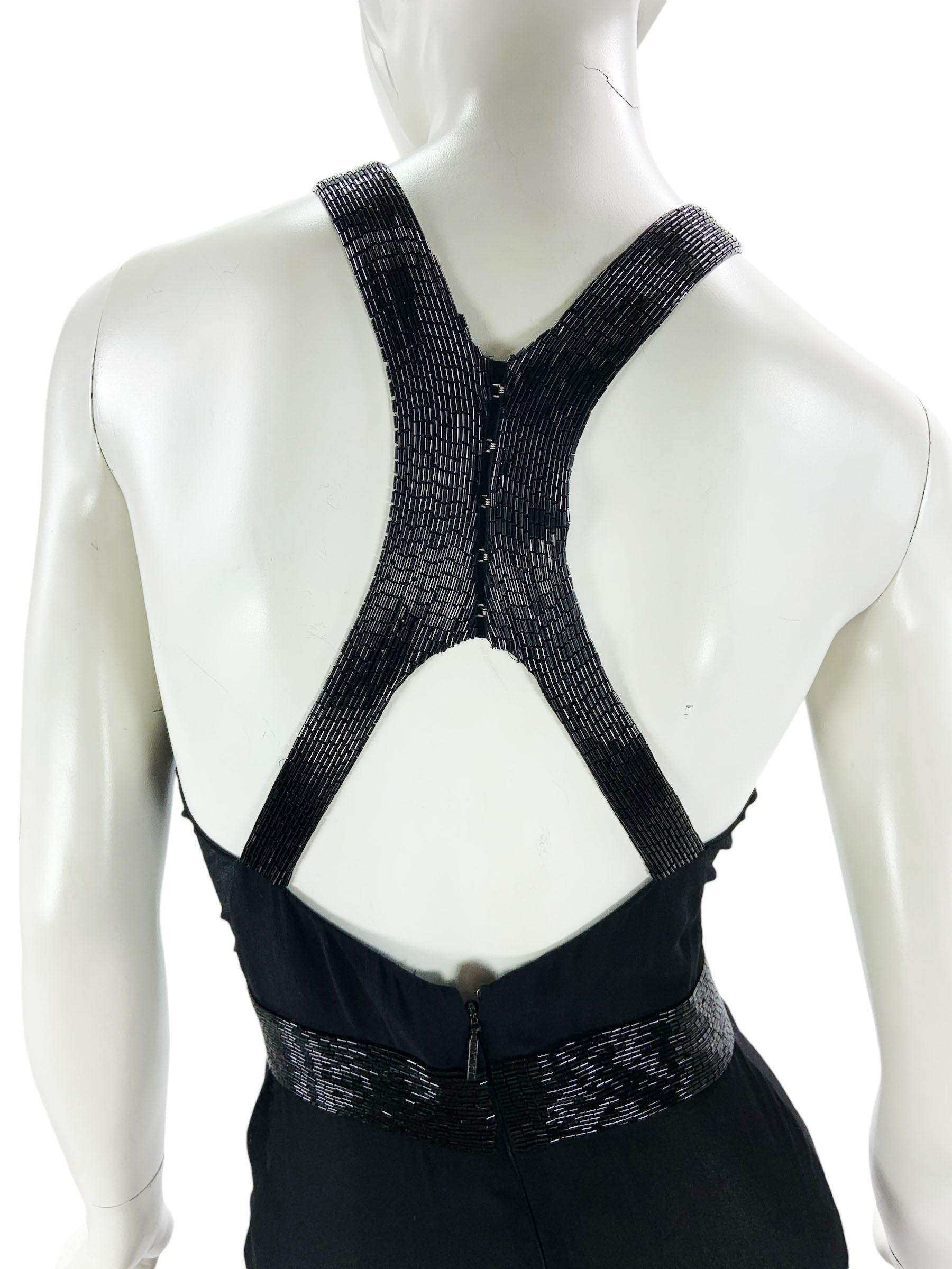 Vintage Roberto Cavalli FW 2004 Black Silk Crocodile Pattern Embellished Gown 40 For Sale 6
