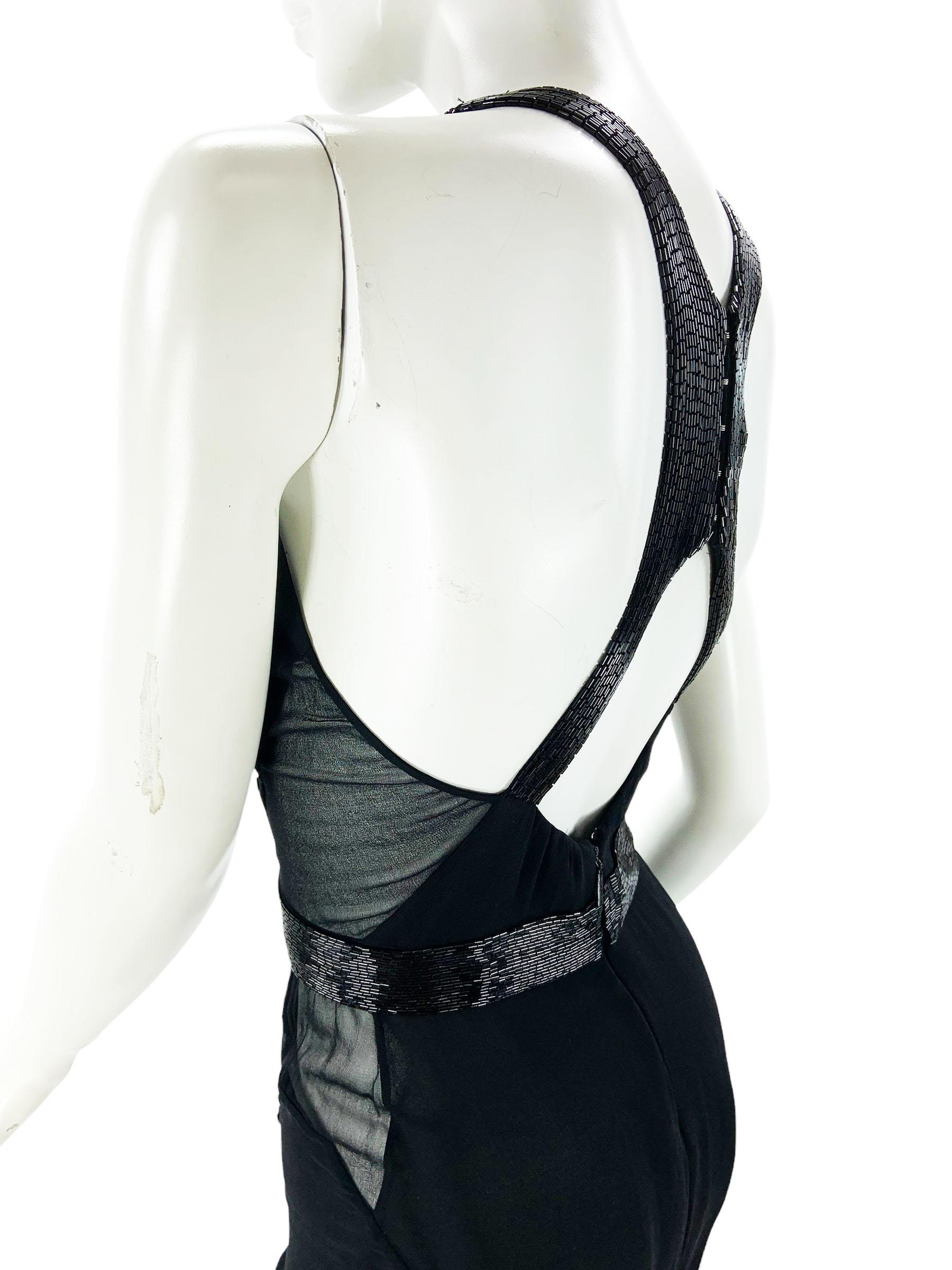 Vintage Roberto Cavalli FW 2004 Black Silk Crocodile Pattern Embellished Gown 40 For Sale 7