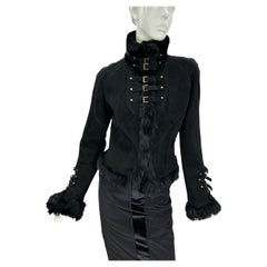 Vintage Roberto Cavalli FW 2004 Black Suede Mink Jacket Italian M