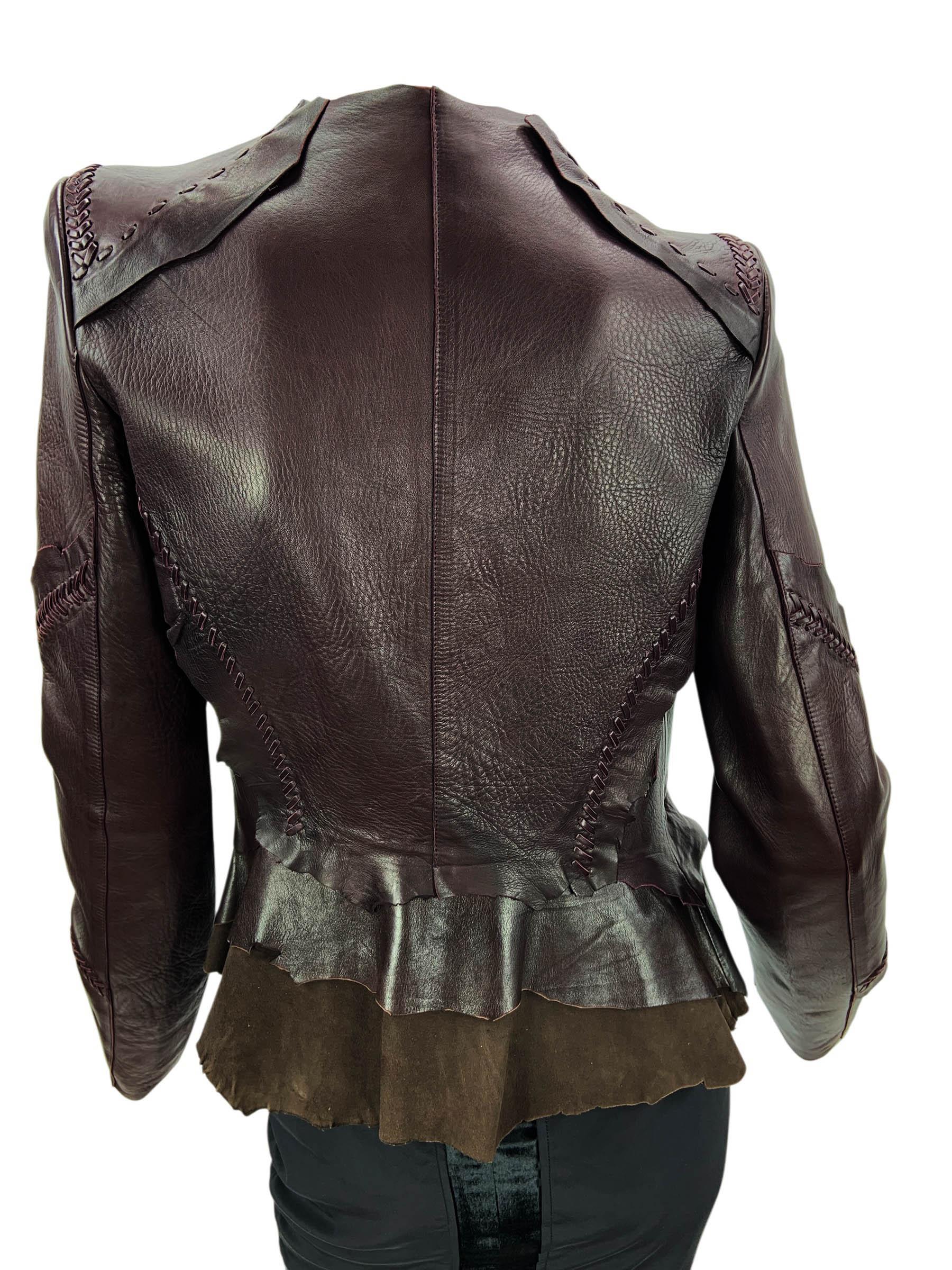 Nero Vintage Lux Roberto Cavalli - Giacca decostruita in pelle di capra - decostruita in stile bohémien - It. 42 in vendita