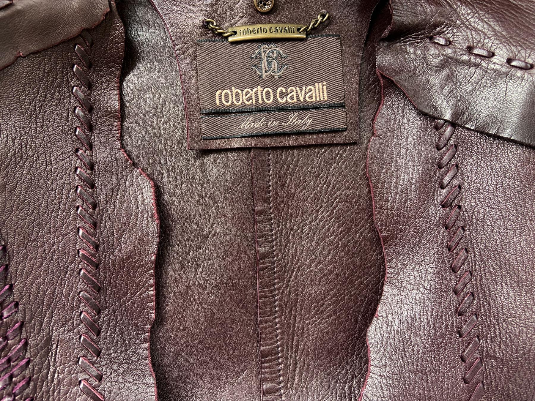 Vintage Lux Roberto Cavalli - Giacca decostruita in pelle di capra - decostruita in stile bohémien - It. 42 in vendita 1