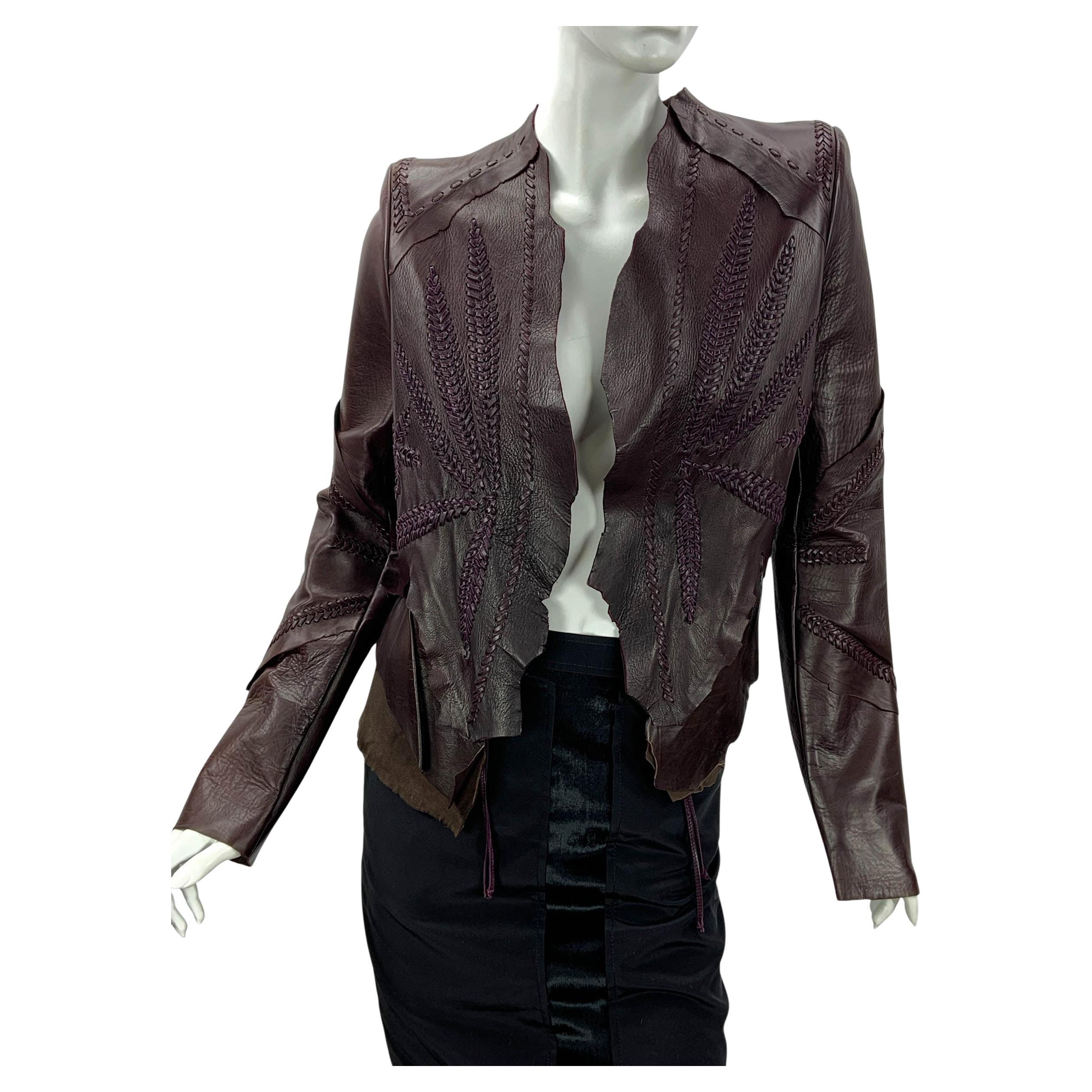 Vintage Lux Roberto Cavalli - Giacca decostruita in pelle di capra - decostruita in stile bohémien - It. 42 in vendita