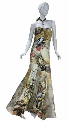 Vintage Roberto Cavalli Jungle Print Silk Gown Dress
