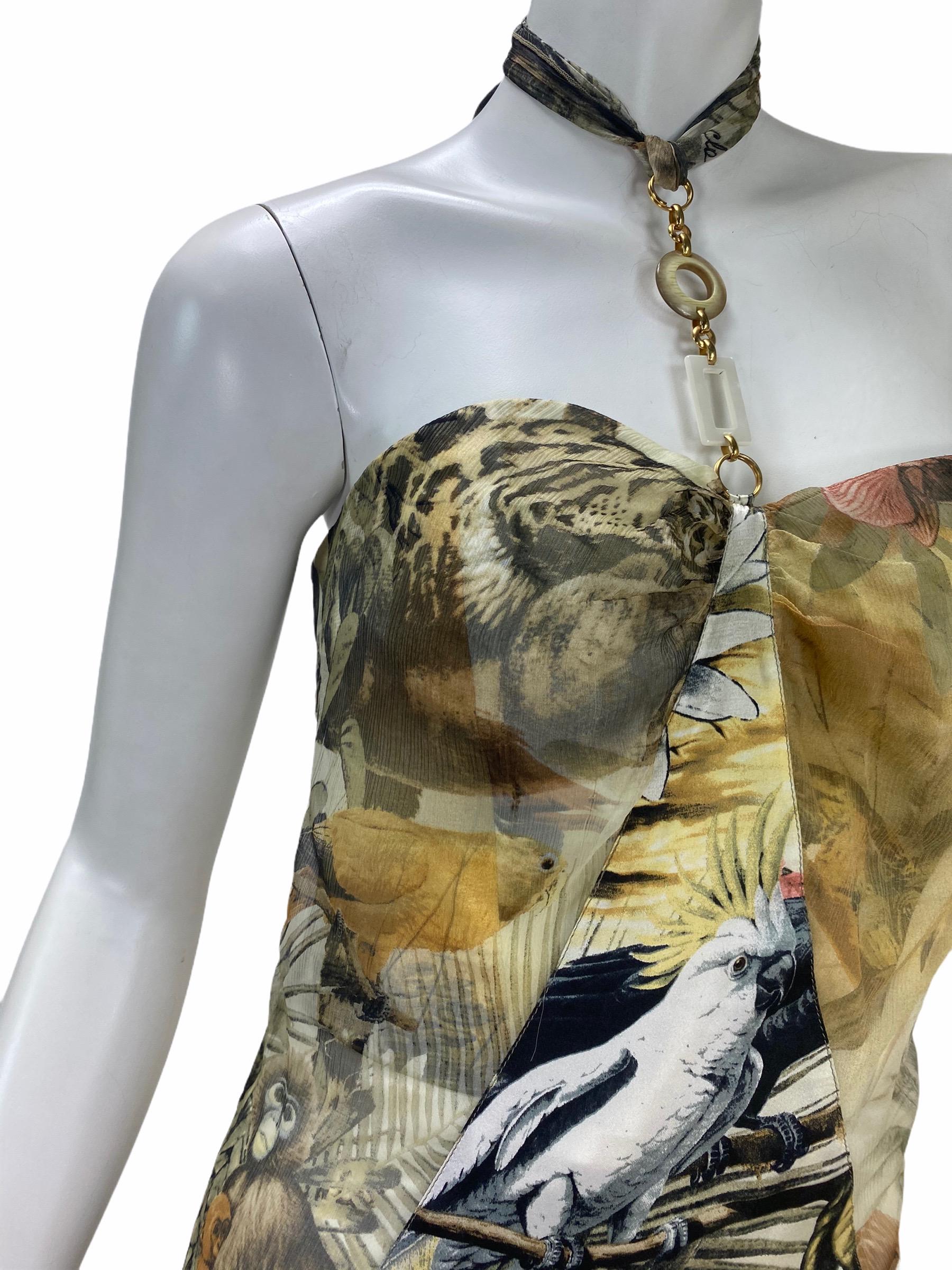 Brown Vintage Roberto Cavalli Jungle Print Silk Gown Dress