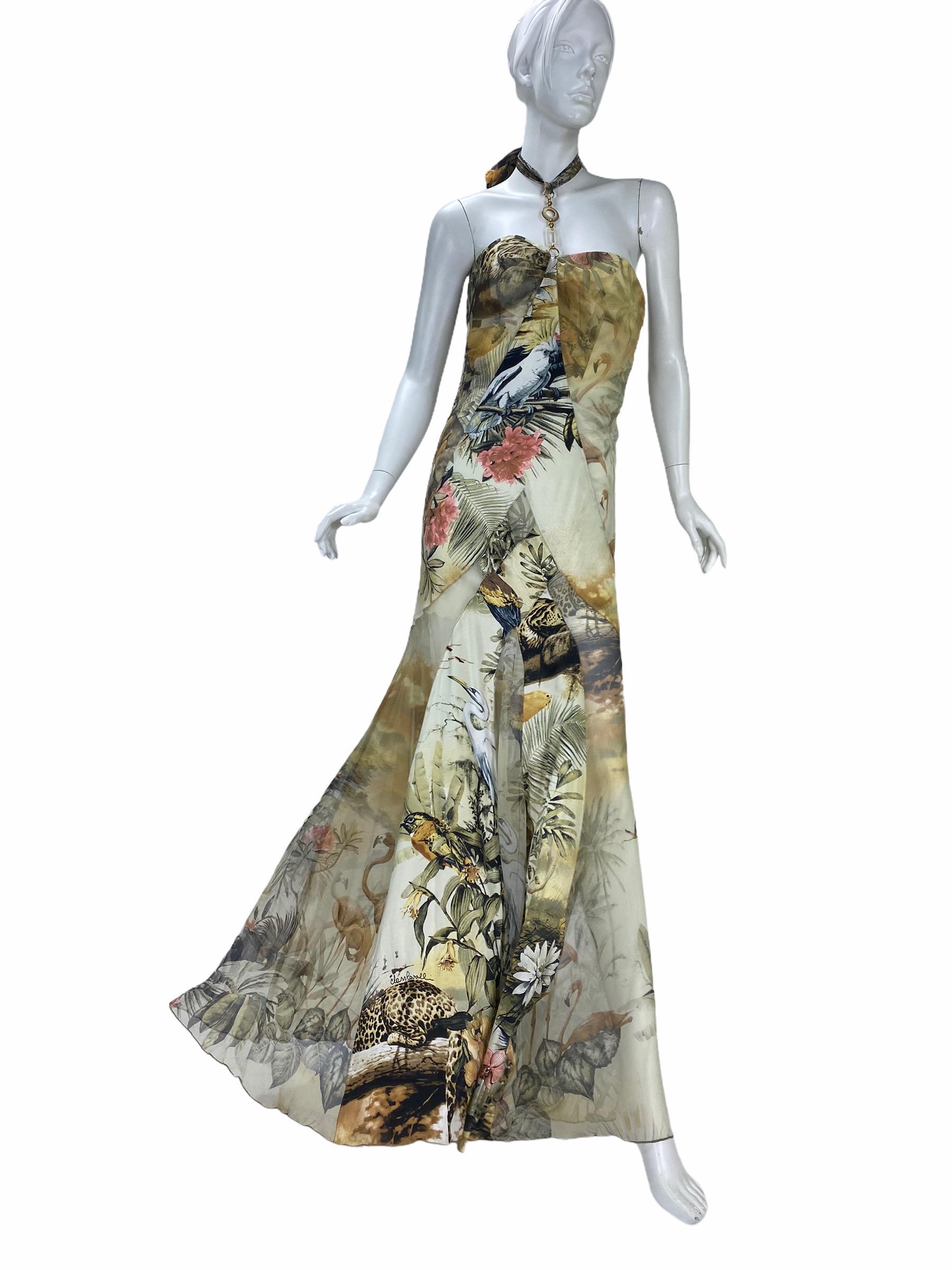 Women's Vintage Roberto Cavalli Jungle Print Silk Gown Dress