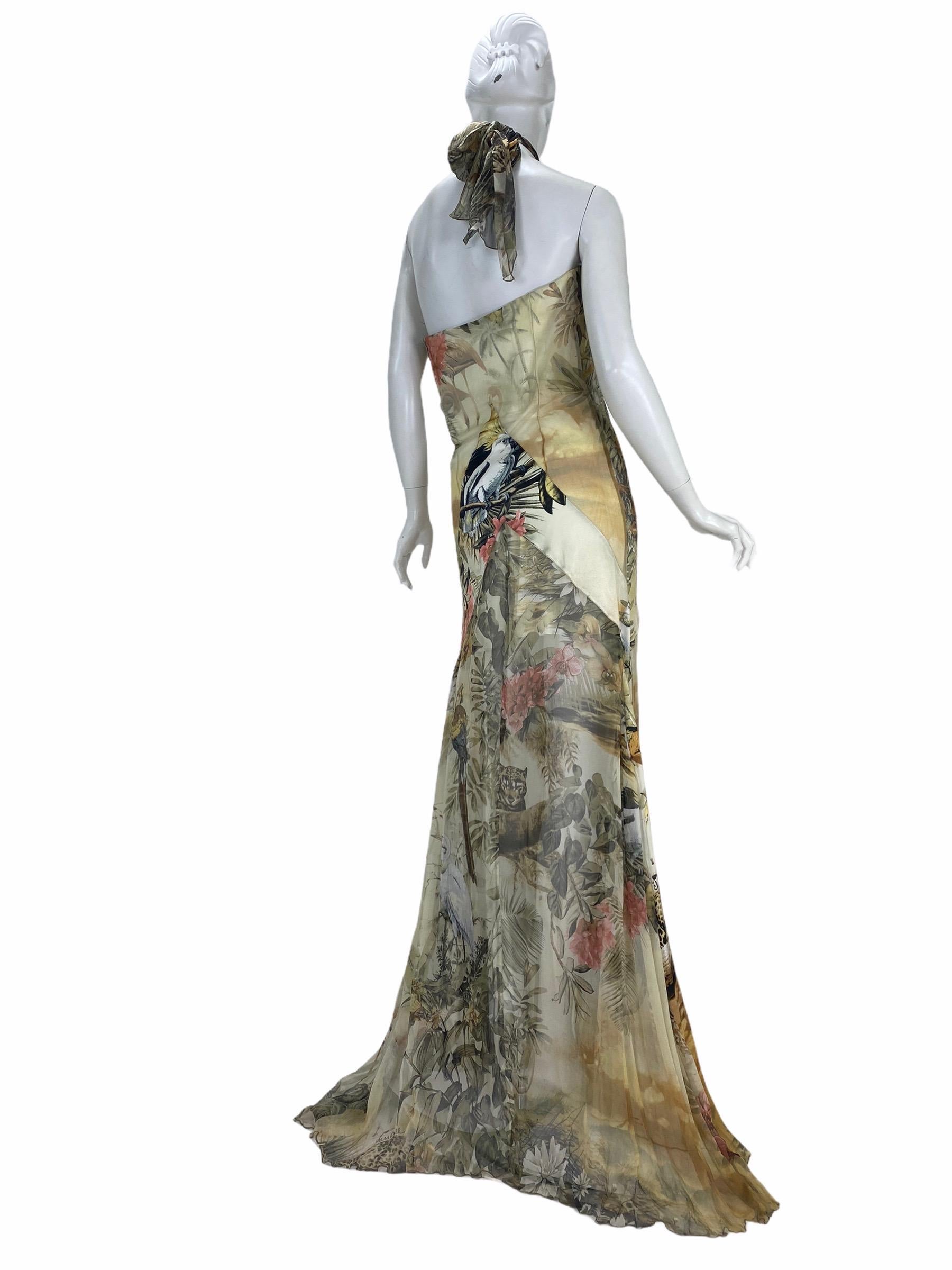 Vintage Roberto Cavalli Jungle Print Silk Gown Dress 1