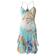 Vintage Roberto Cavalli (Just ) 2004 floral blue silk midi dress