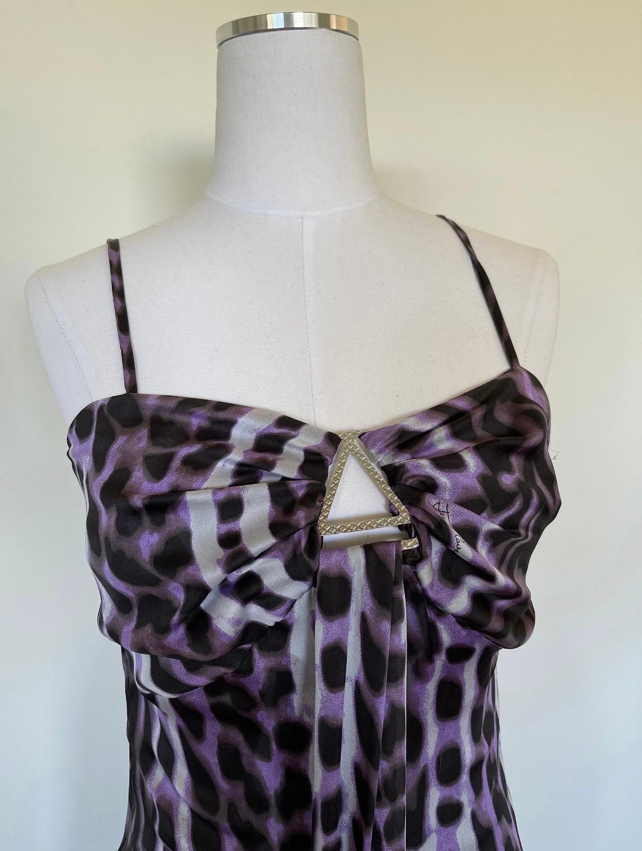 Vintage Roberto Cavalli Just Cavalli Leopard Print Silk Evening Gown Dress Frock In Excellent Condition For Sale In Malibu, CA