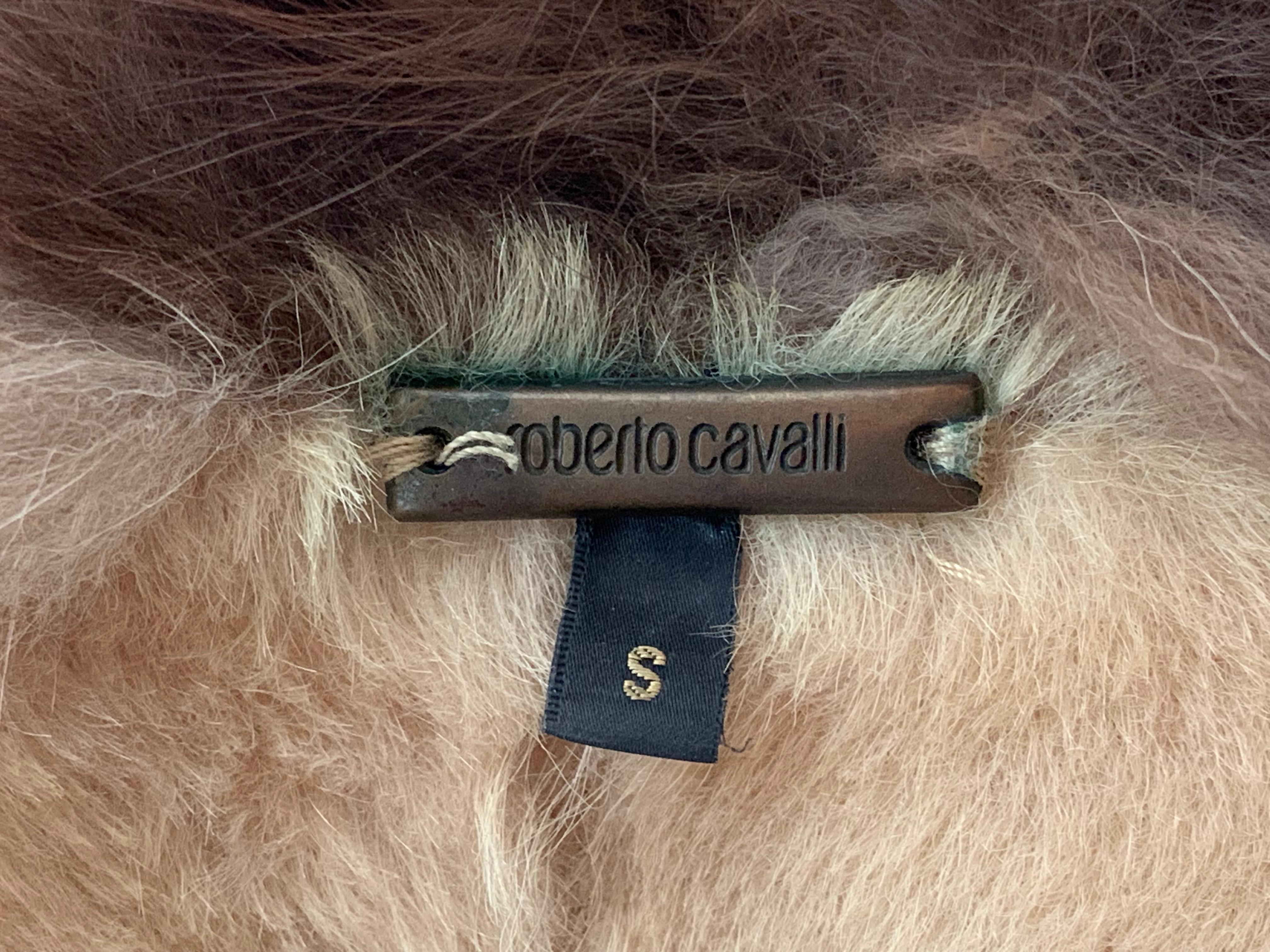 Vintage By Roberto Cavalli Leder Patchwork Shearling Jacke Waschbär Pelz Kragen S im Angebot 5