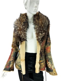 Vintage Roberto Cavalli Leather Patchwork Shearling Jacket Raccoon Fur Collar S