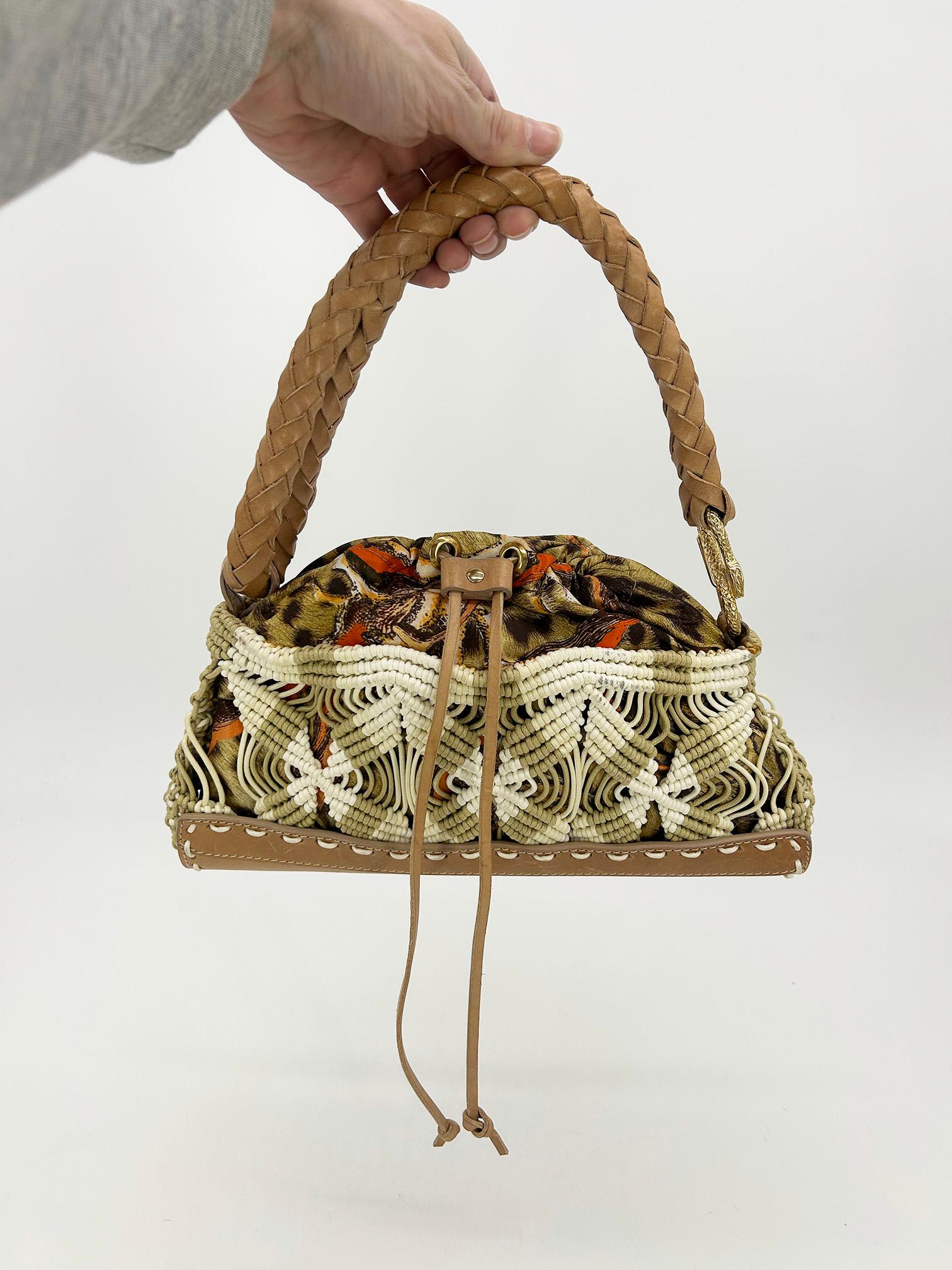 Vintage Roberto Cavalli Macrame Silk Drawstring Baguette For Sale 7