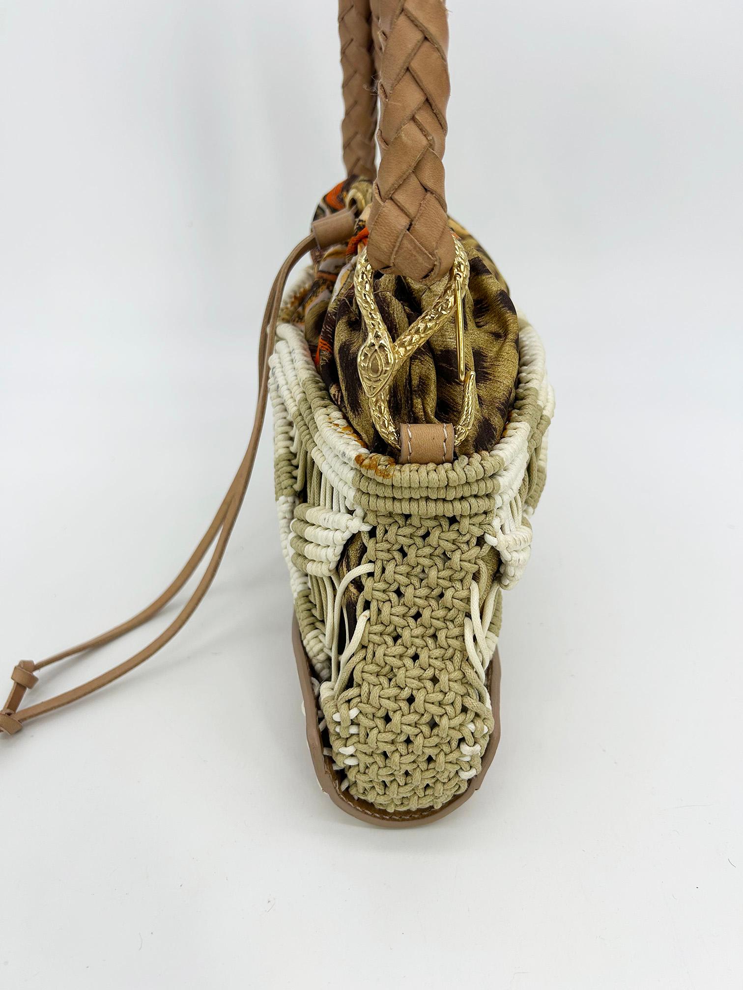 Vintage Roberto Cavalli Macrame Silk Drawstring Baguette In Good Condition For Sale In Philadelphia, PA