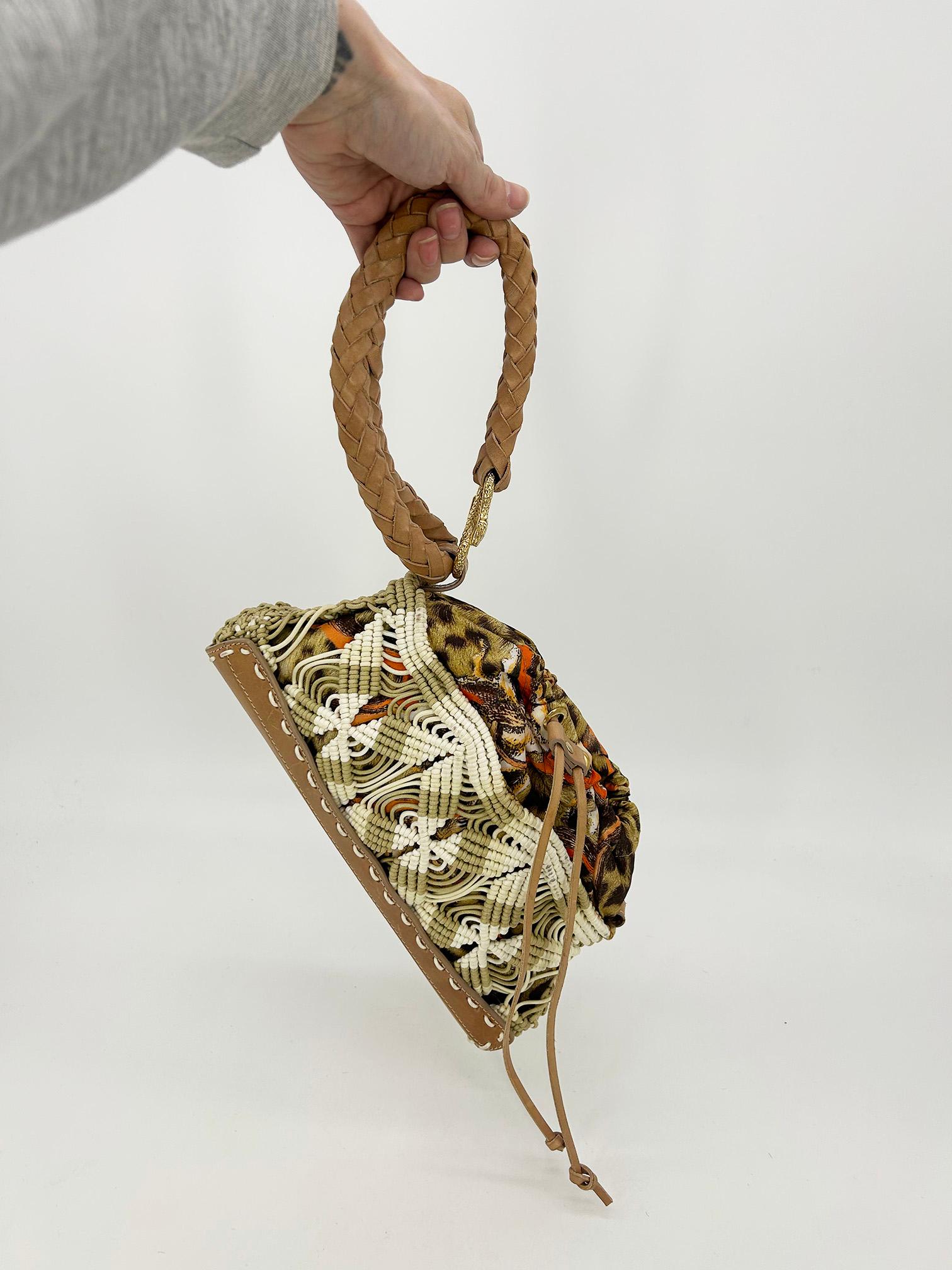 Women's Vintage Roberto Cavalli Macrame Silk Drawstring Baguette For Sale