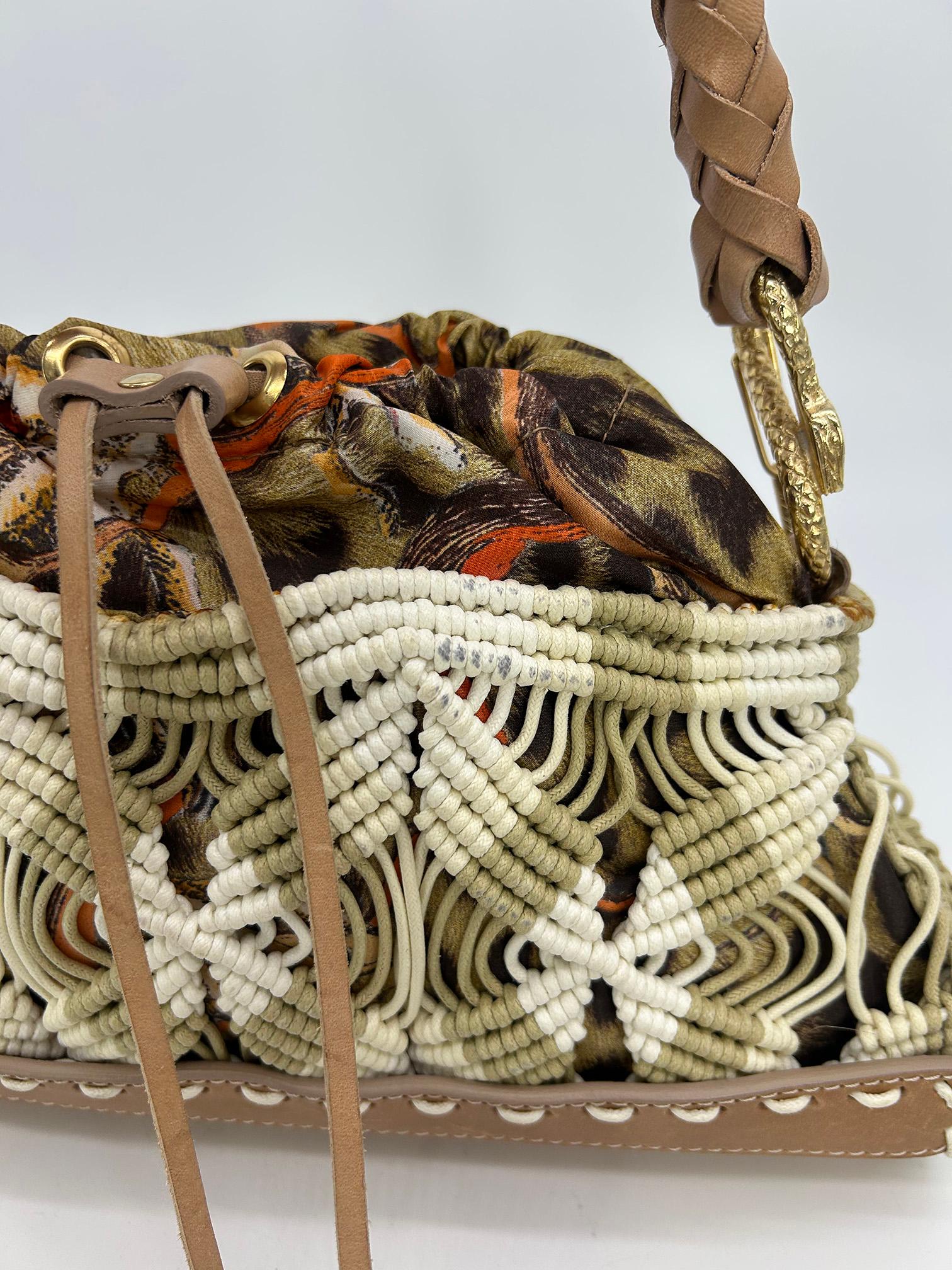 Vintage Roberto Cavalli Macrame Silk Drawstring Baguette For Sale 2