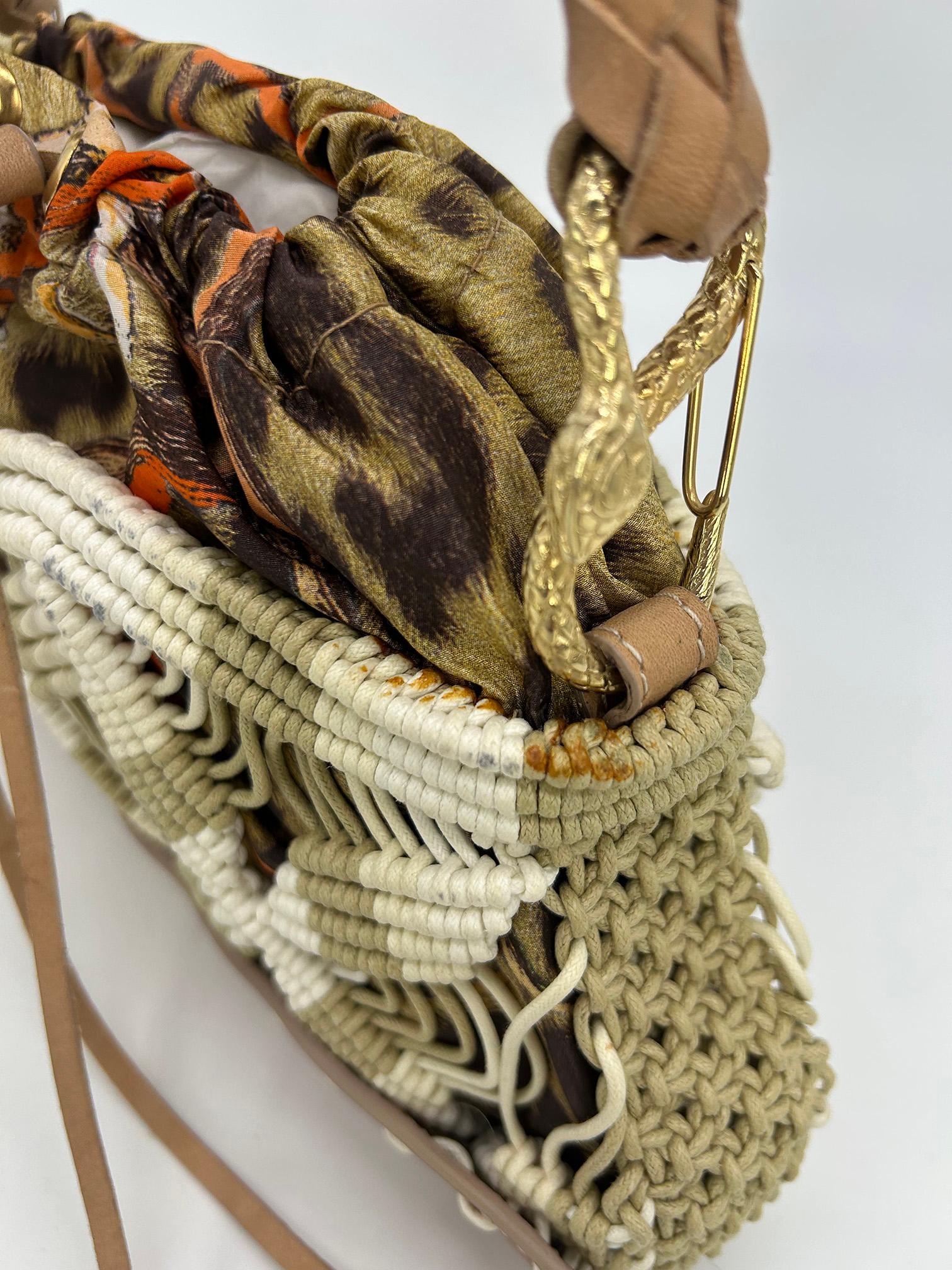 Vintage Roberto Cavalli Macrame Silk Drawstring Baguette For Sale 3