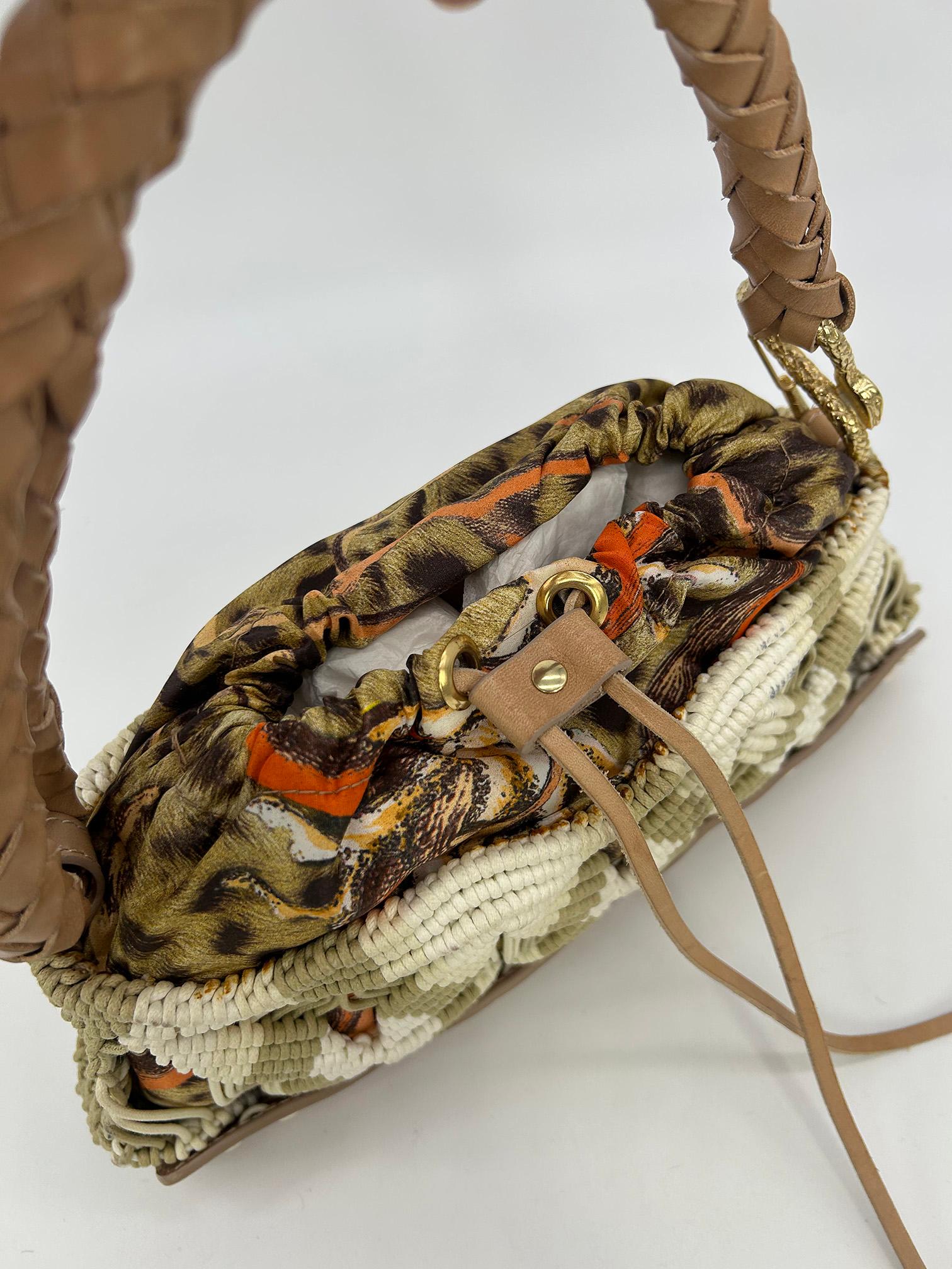 Vintage Roberto Cavalli Macrame Silk Drawstring Baguette For Sale 4