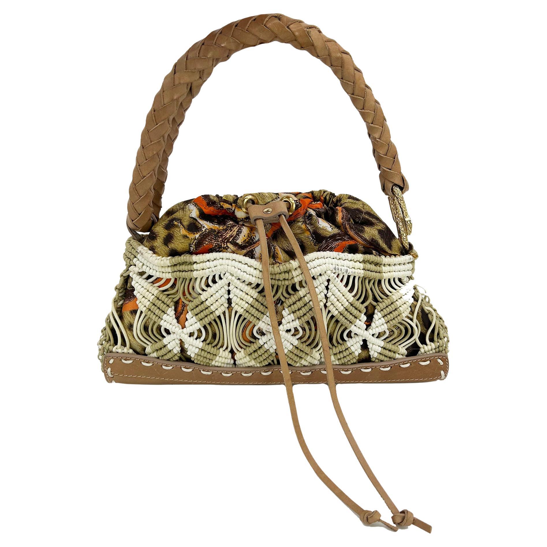 Vintage Roberto Cavalli Macrame Silk Drawstring Baguette