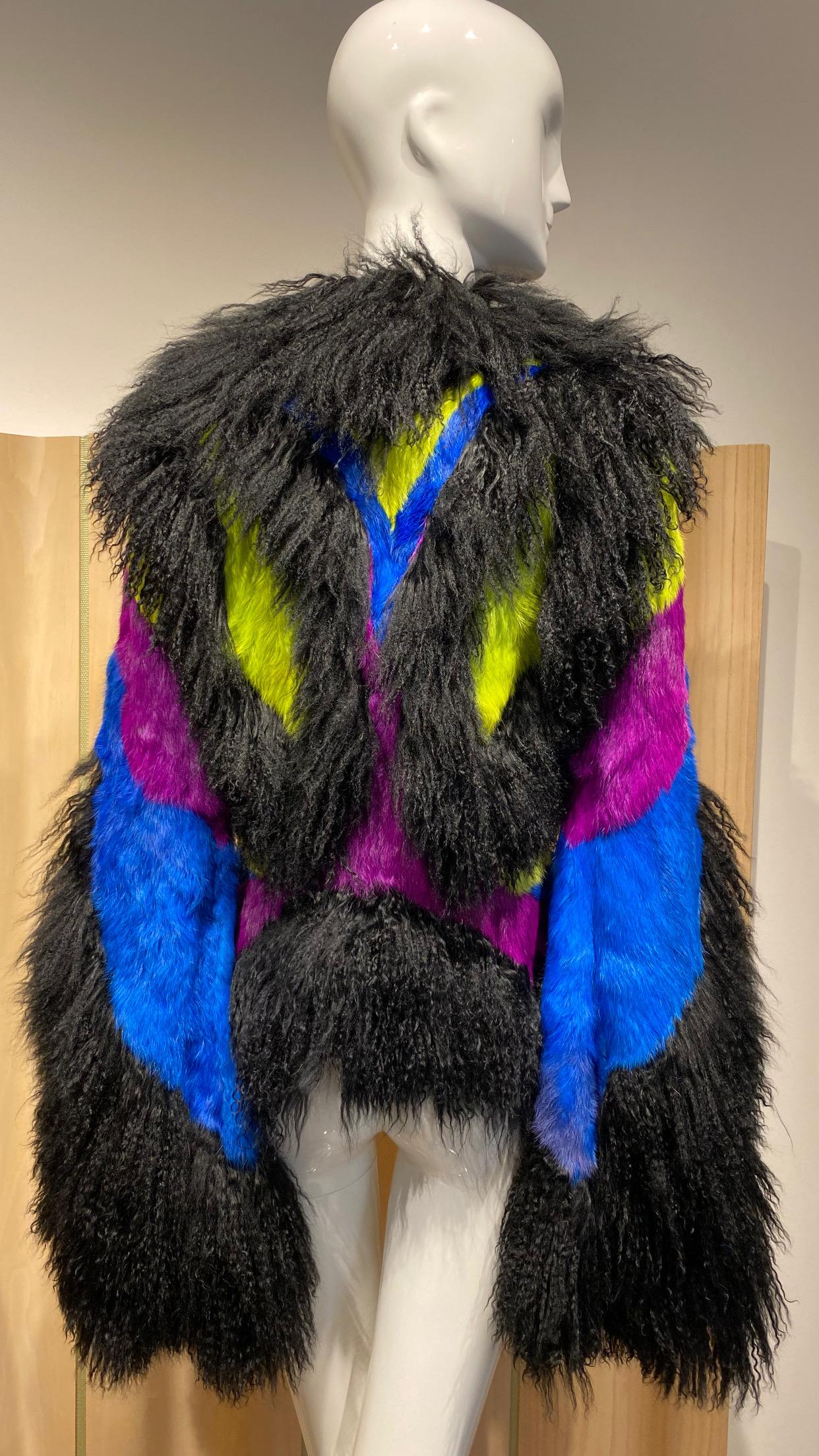 Vintage Roberto Cavalli Multi Color Fur Jacket  In Excellent Condition For Sale In Beverly Hills, CA