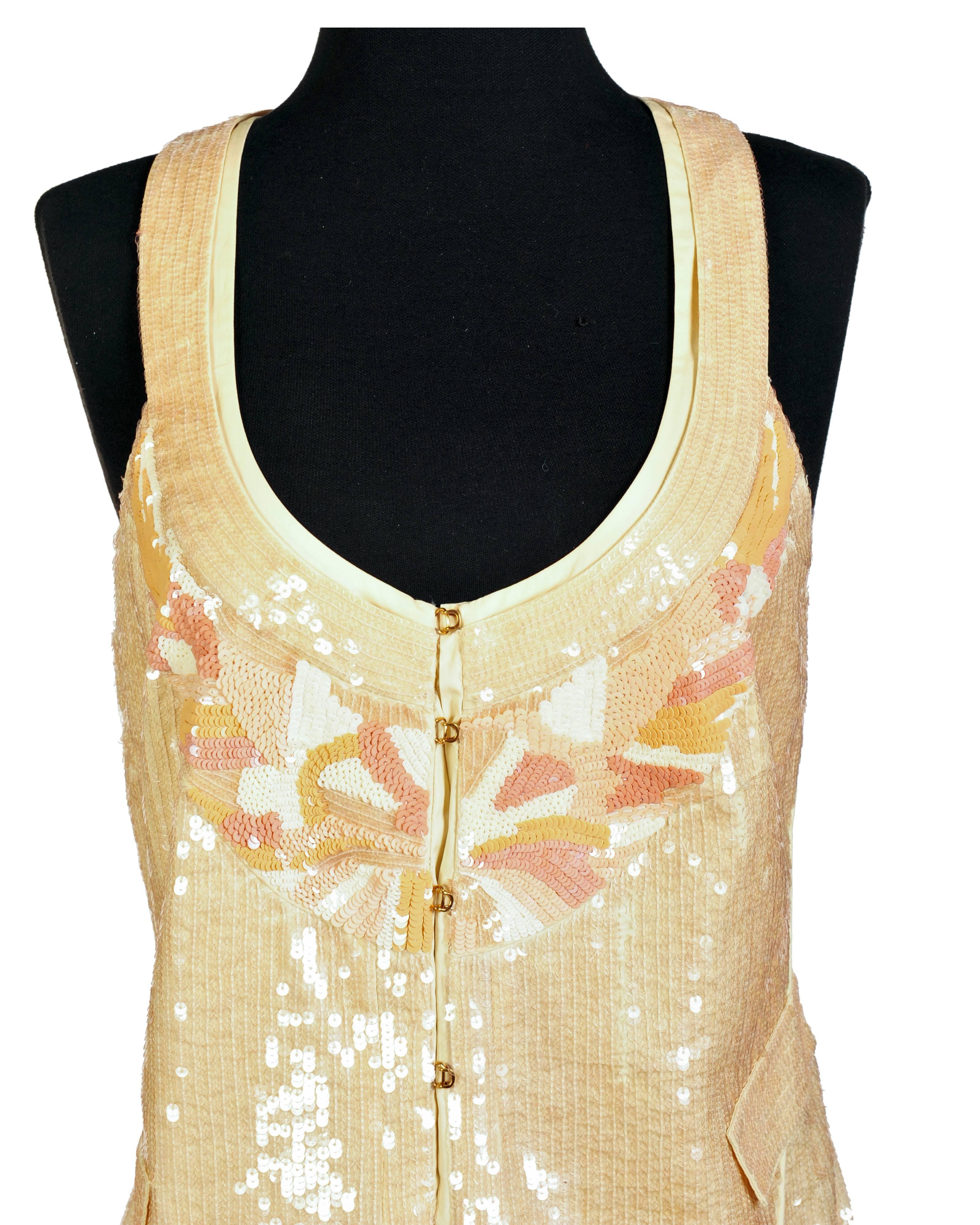 Gilet vintage Roberto Cavalli de style corset orné de paillettes couleur chair, Taille 42, Neuf avec étiquette Neuf - En vente à Montgomery, TX