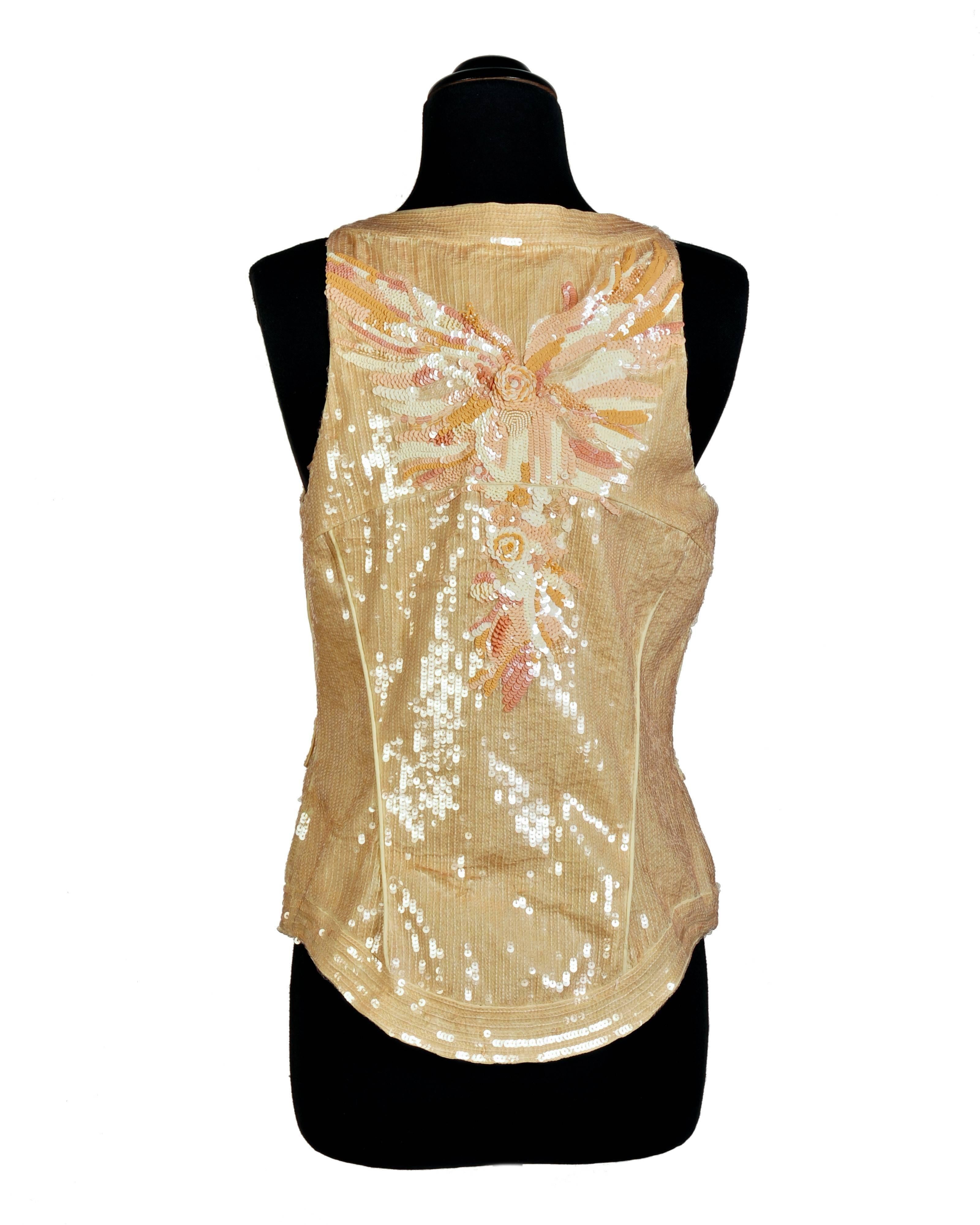 Gilet vintage Roberto Cavalli de style corset orné de paillettes couleur chair, Taille 42, Neuf avec étiquette Pour femmes en vente