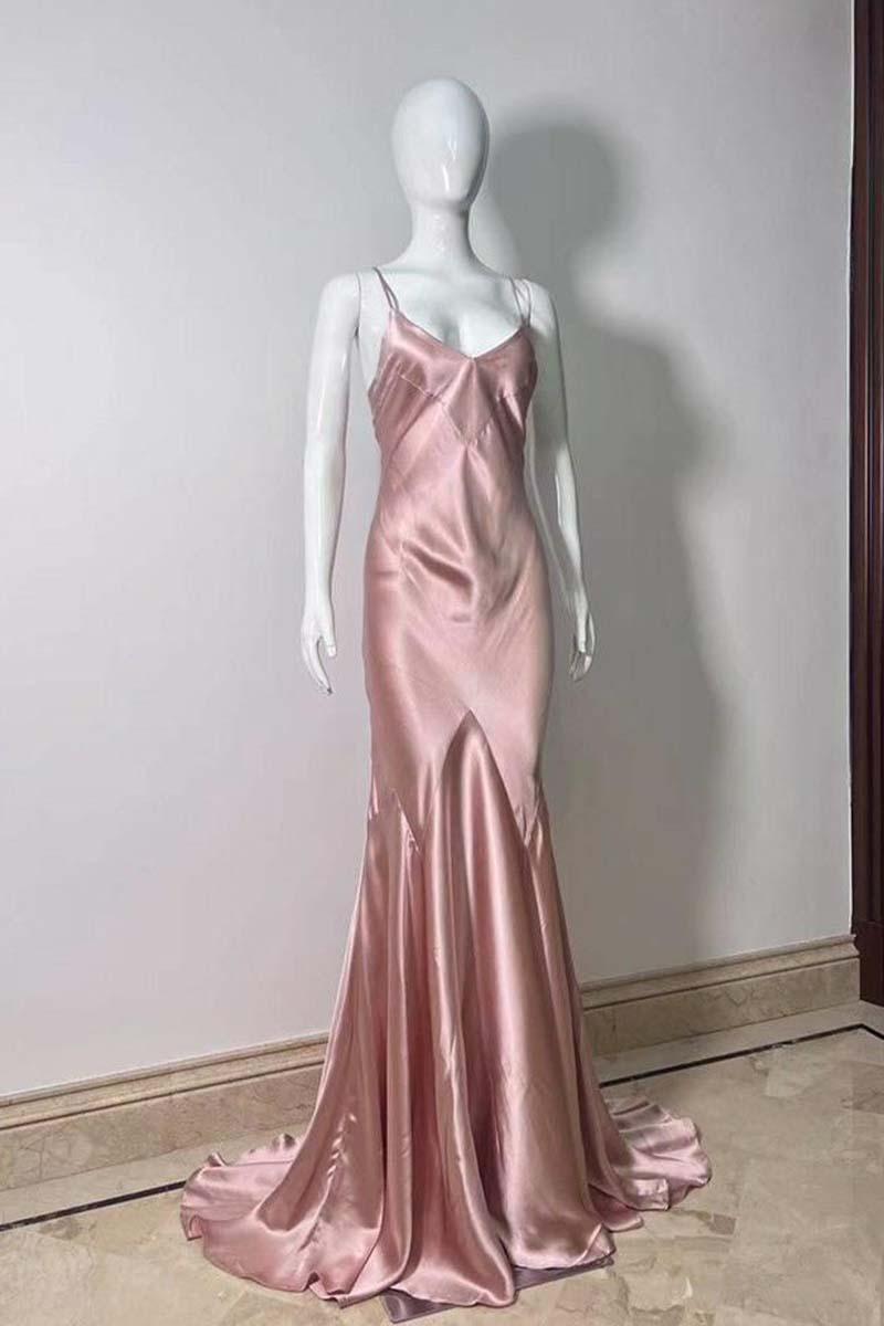 Beige Vintage Roberto Cavalli Pink Silk Maxi Gown