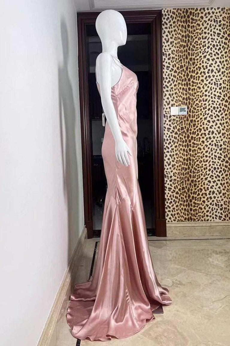 silk v neck dress Elegant Deep V-Neck Floor Length Empire Waist Satin Bridesmaid Dresses