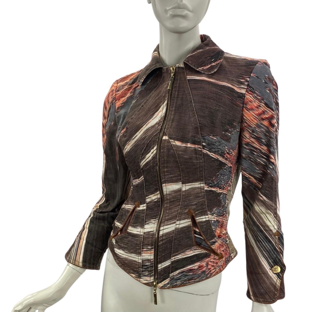 Vintage Roberto Cavalli Printed Denim Corset Jacket In Excellent Condition For Sale In Montgomery, TX
