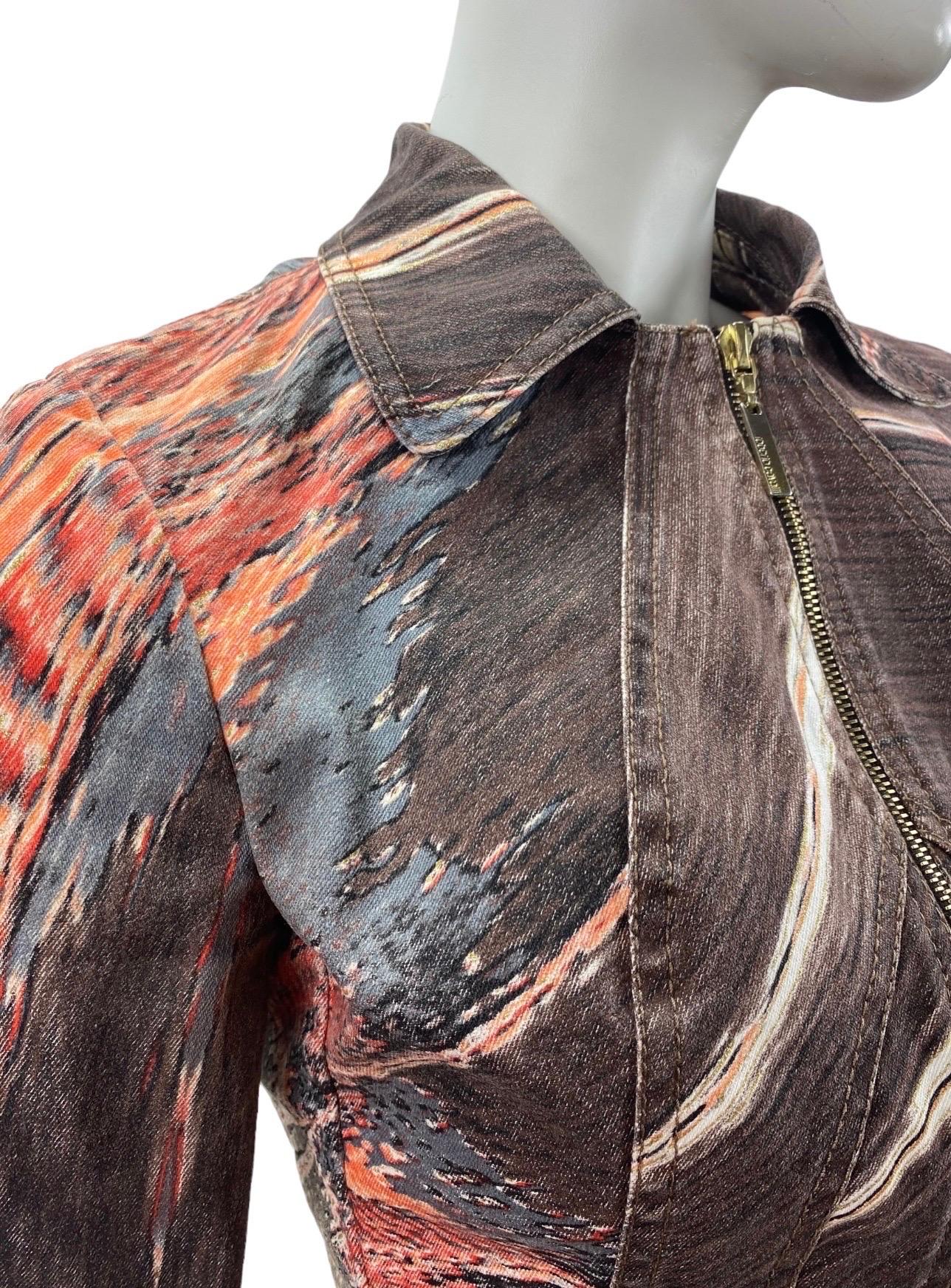Women's Vintage Roberto Cavalli Printed Denim Corset Jacket For Sale