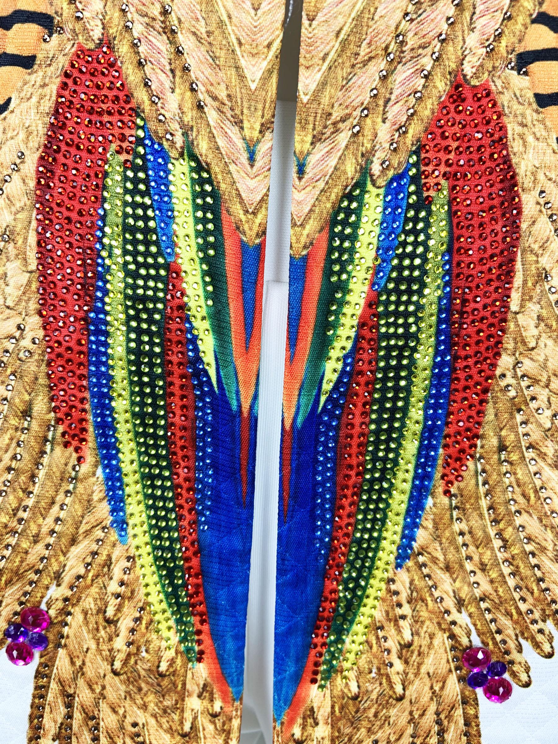 Costume pantalon vintage Roberto Cavalli matelassé orné de plumes et de cristaux  40 en vente 6