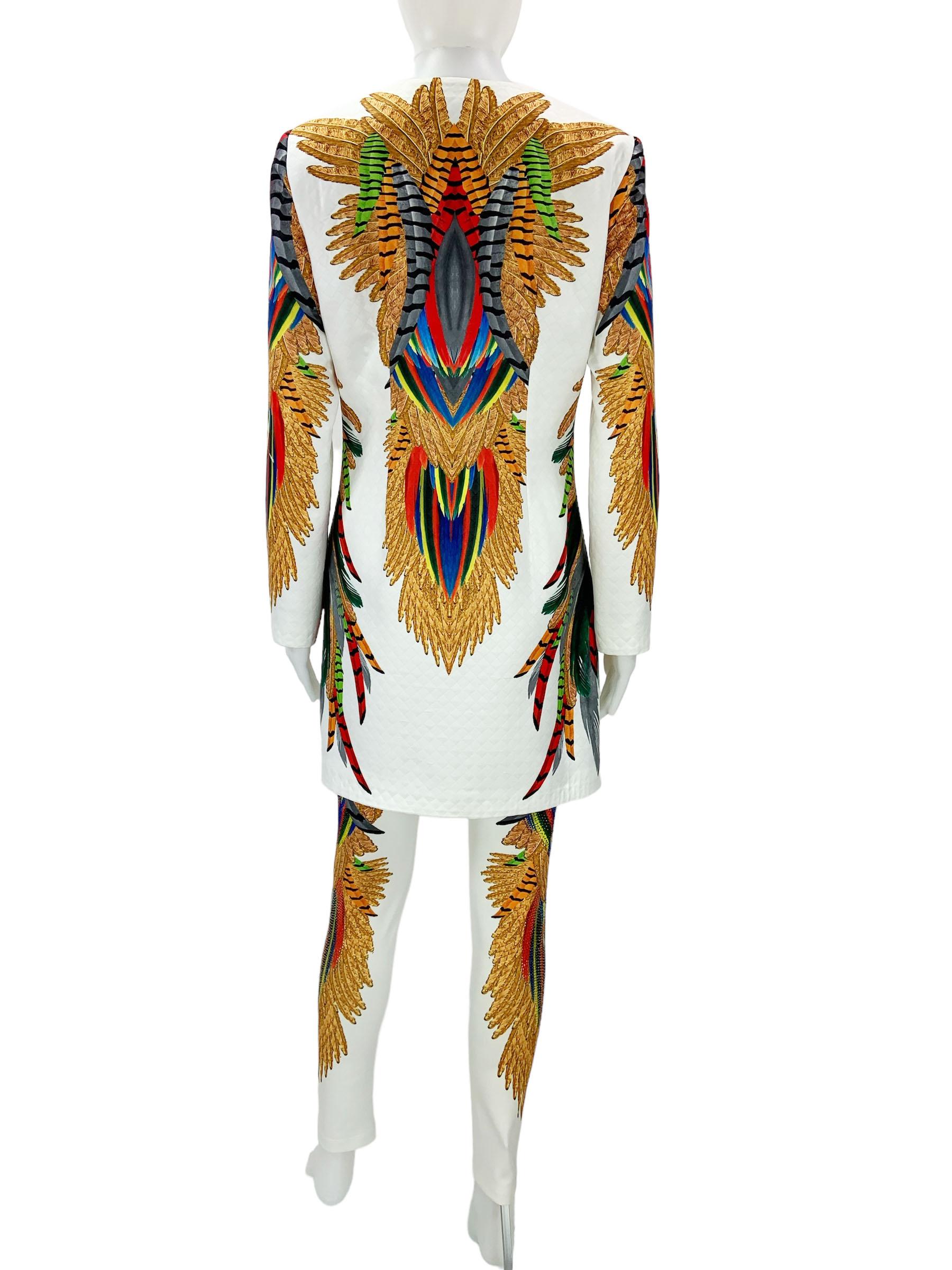 Costume pantalon vintage Roberto Cavalli matelassé orné de plumes et de cristaux  40 Pour femmes en vente