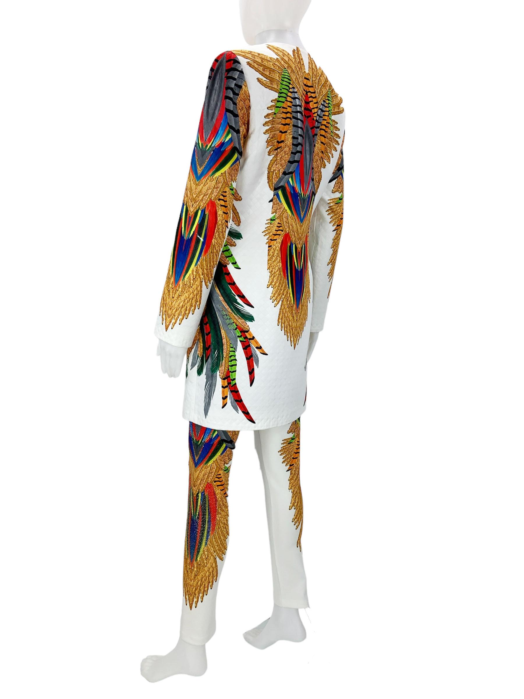 Costume pantalon vintage Roberto Cavalli matelassé orné de plumes et de cristaux  40 en vente 1