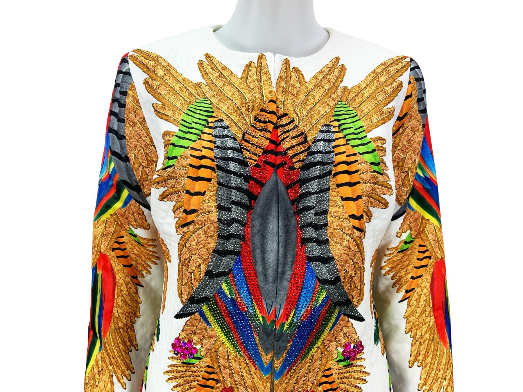 Costume pantalon vintage Roberto Cavalli matelassé orné de plumes et de cristaux  40 en vente 3