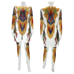 Costume pantalon vintage Roberto Cavalli matelassé orné de plumes et de cristaux  40