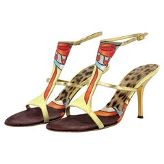Vintage Roberto Cavalli Retro Print Canvas and Leather Sandals 37