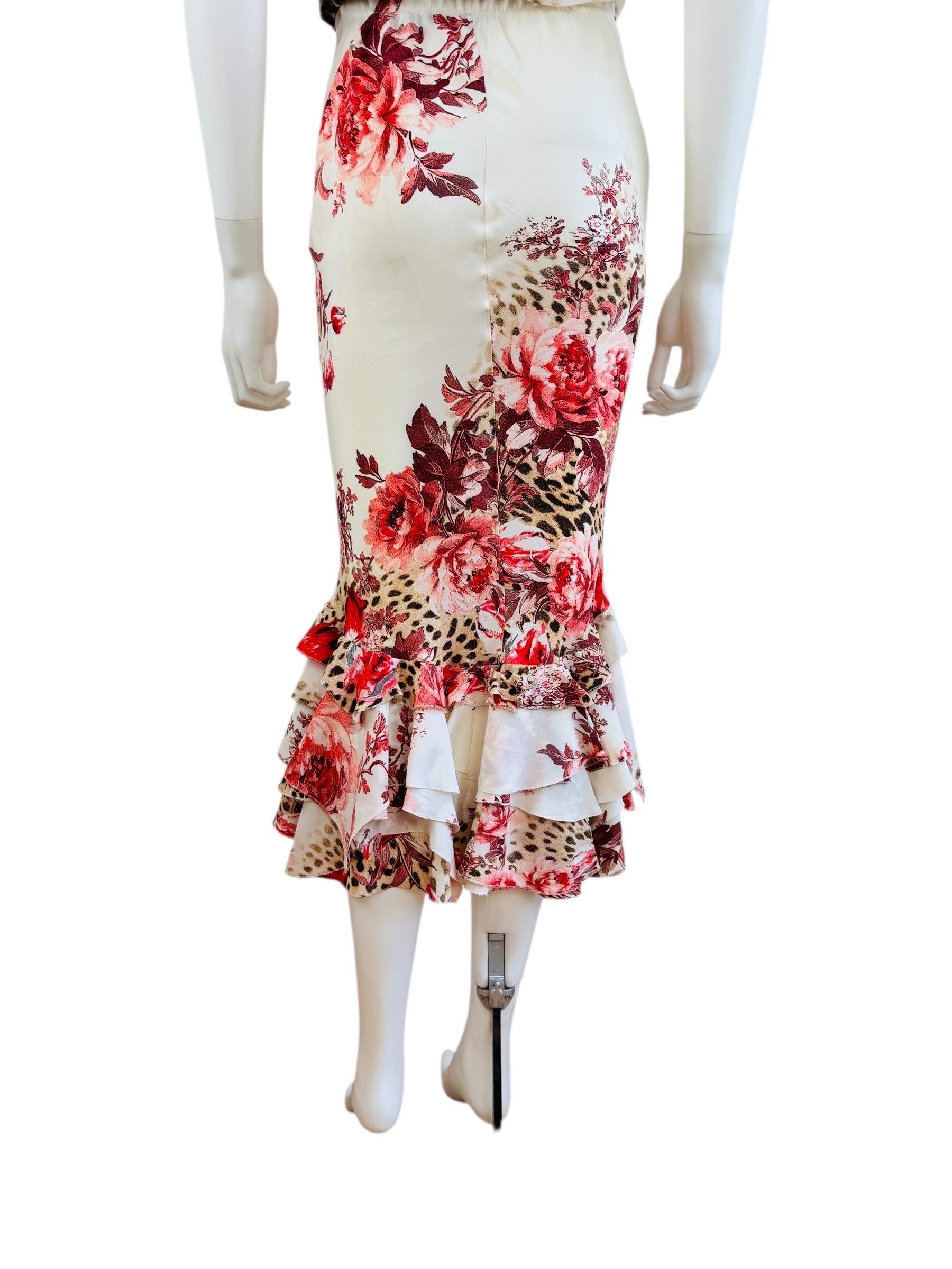Vintage Roberto Cavalli S/S 2002 Cheetah Animal Print Floral Top + Skirt Set en vente 6