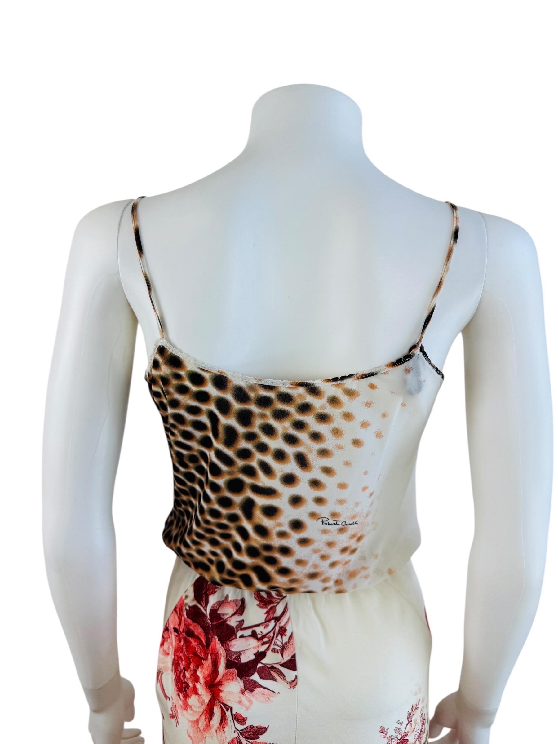 Vintage Roberto Cavalli S/S 2002 Cheetah Animal Print Floral Top + Skirt Set en vente 7
