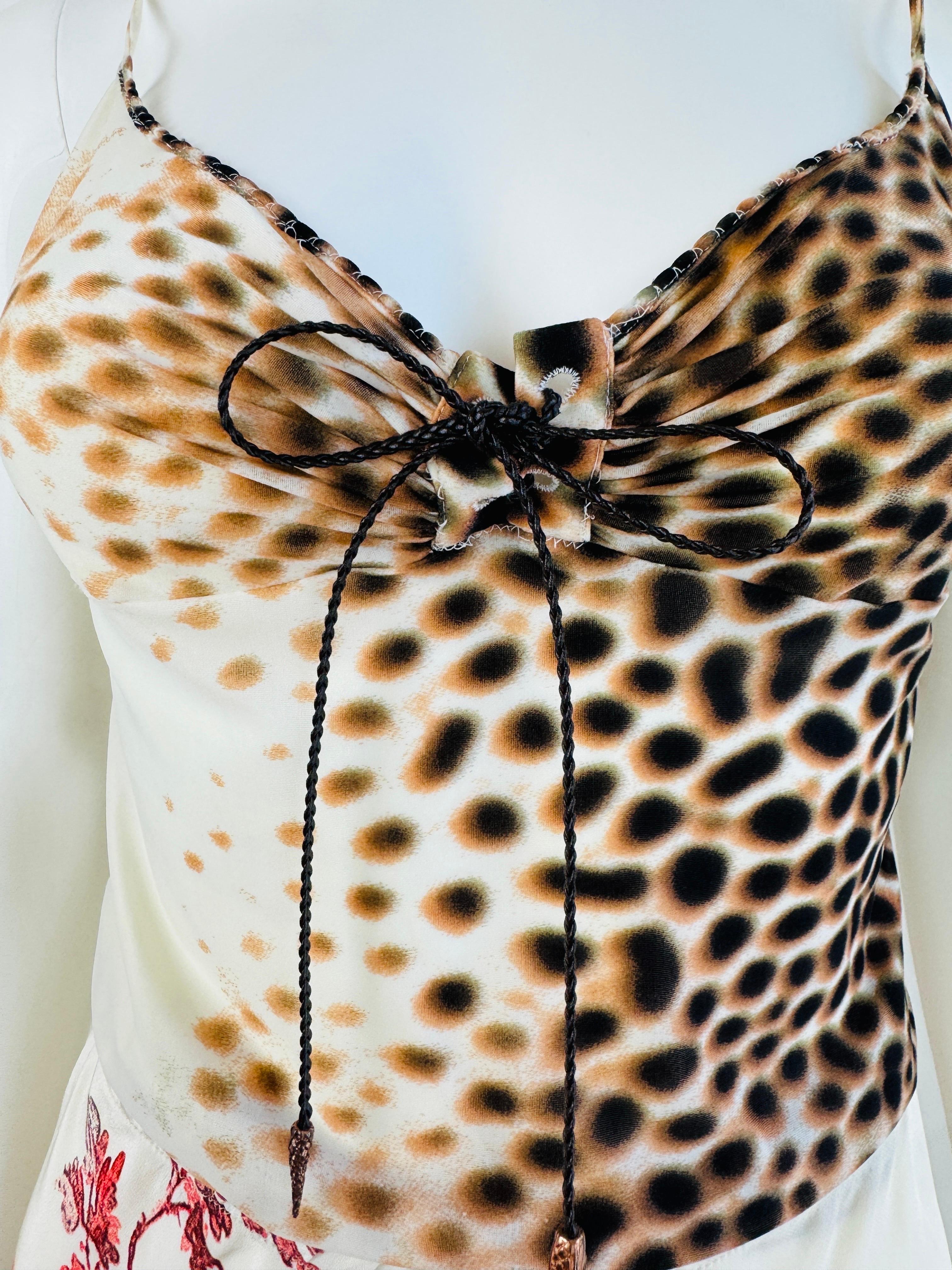 Vintage Roberto Cavalli S/S 2002 Cheetah Animal Print Floral Top + Skirt Set en vente 1