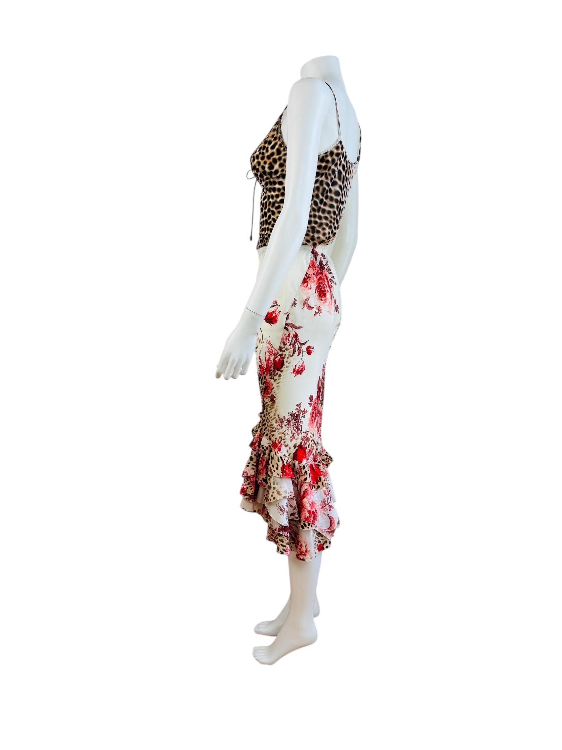Vintage Roberto Cavalli S/S 2002 Cheetah Animal Print Floral Top + Skirt Set en vente 4