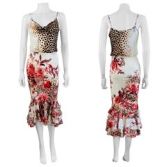 Vintage By Roberto Cavalli S/S 2002 Cheetah Animal Print Floral Top + Rock Set