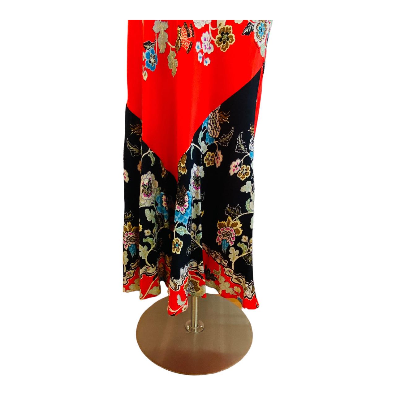 Vintage Roberto Cavalli S/S 2003 Chinoiserie Black + Red Floral Maxi Skirt For Sale 4