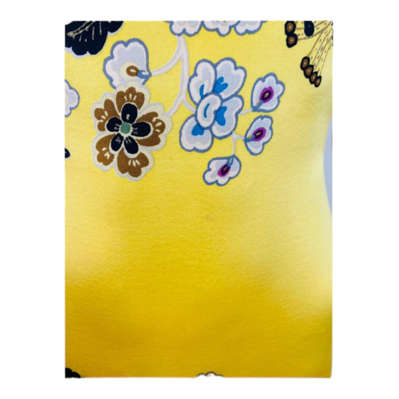 Vintage Roberto Cavalli S/S 2003 Chinoiserie Yellow Floral Silk Mini Dress For Sale 4